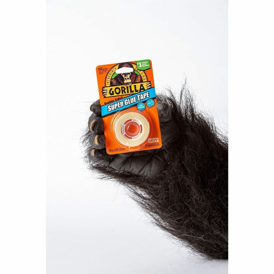 Gorilla Double-Sided Super Glue Tape - 20 ft Length x 0.62" Width - Clear - For Multipurpose, Indoor, Outdoor, Craft Project, School, Plastic, Wood, Metal - 1 Each