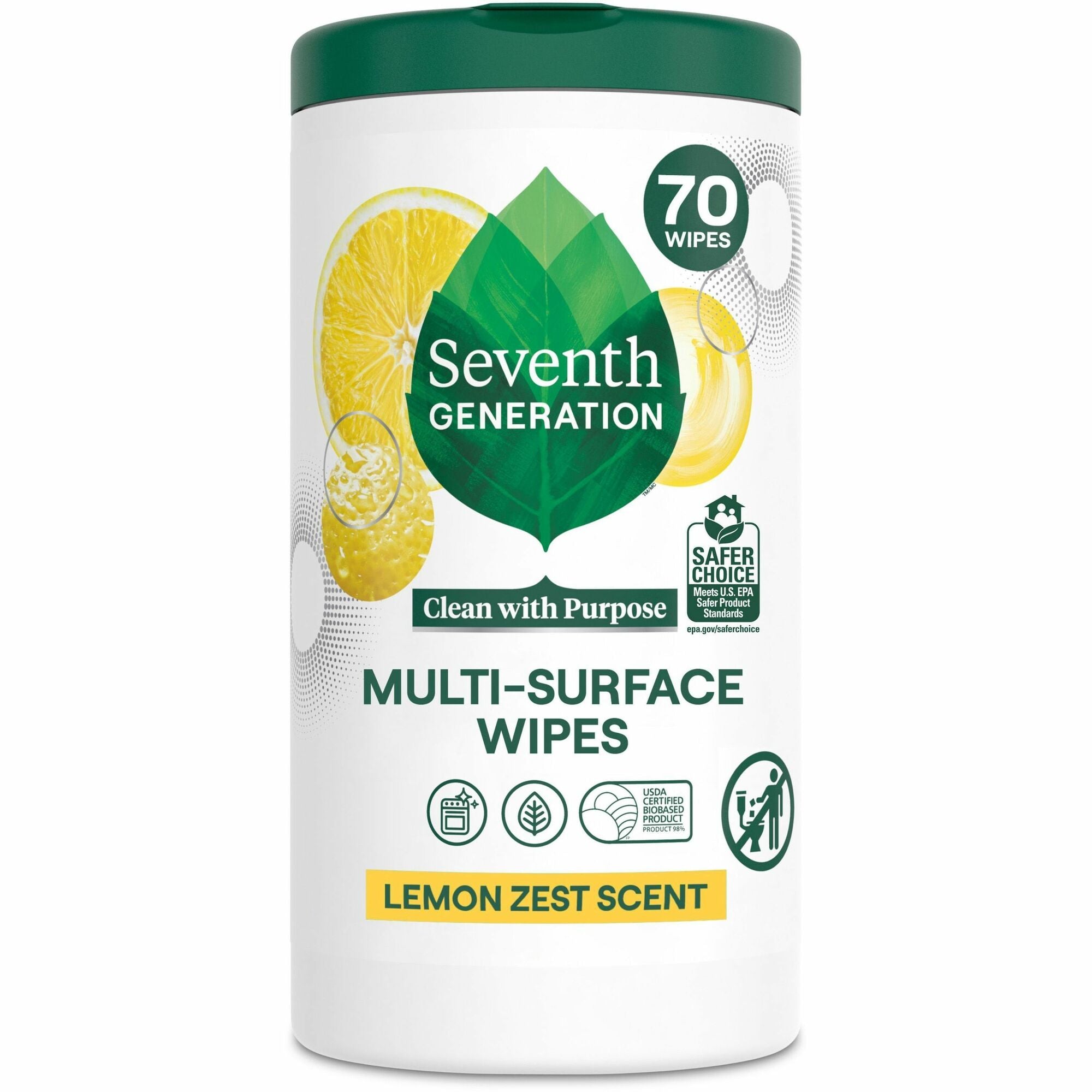 Seventh Generation Multipurpose Wipes - For Multipurpose - Wipe - Lemon Zest Scent - Versatile, Bio-based - Clear - 1 Each
