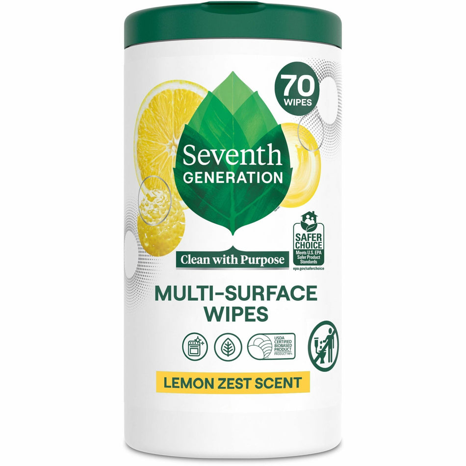 Seventh Generation Multipurpose Wipes - For Multipurpose - Wipe - Lemon Zest Scent - Versatile, Bio-based - Clear - 1 Each