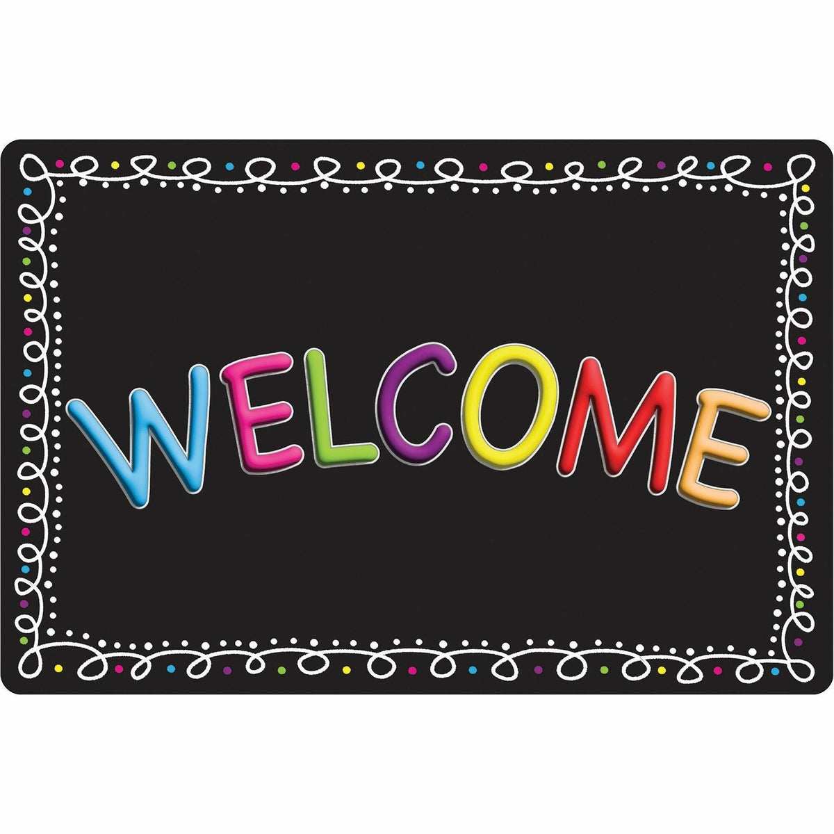 Ashley Smart Poly Original Fun Welcome Mat - Classroom, Student, Floor - 15.50" Length x 23.50" Width - Welcome, Chalk Loop - Multicolor - 1 Each