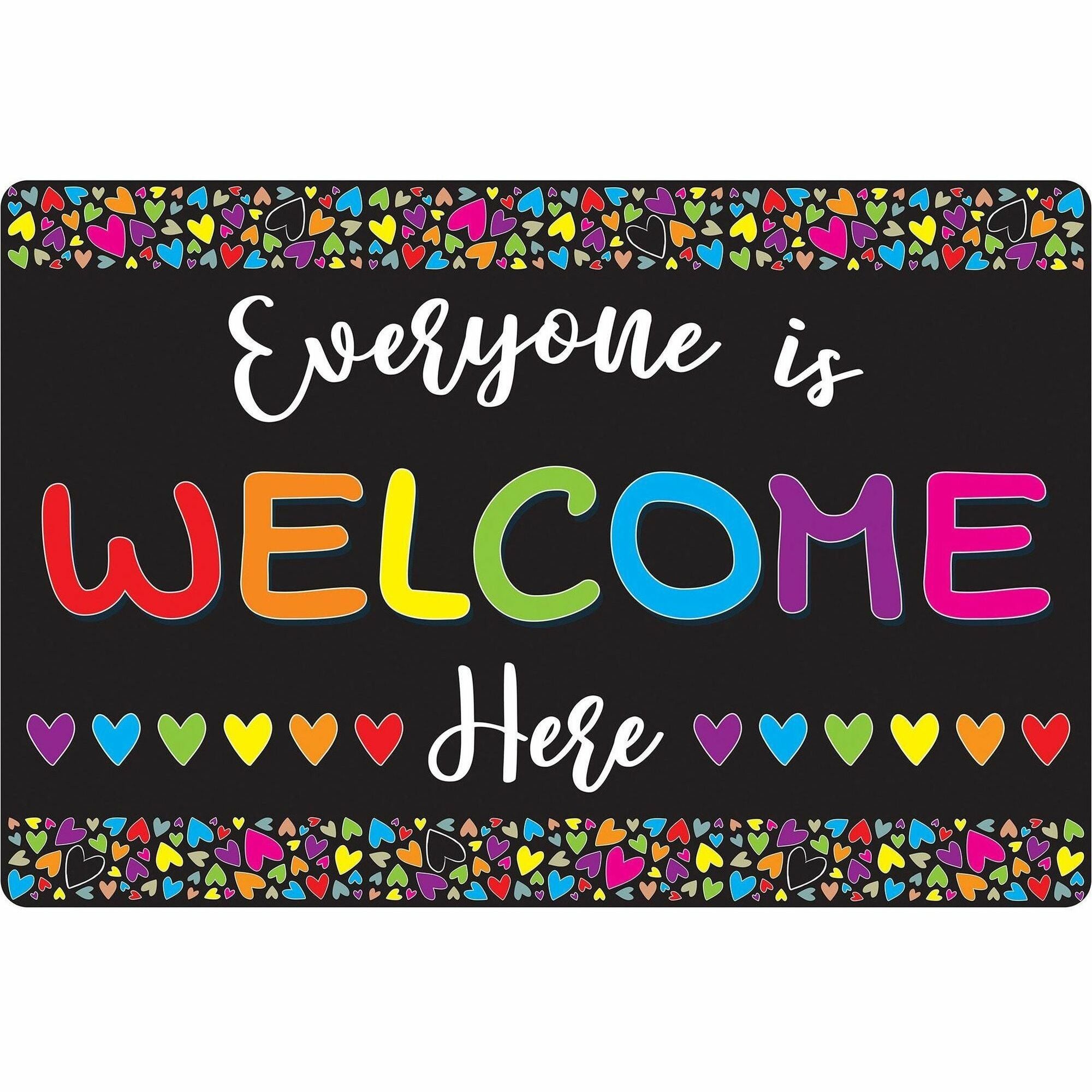 Ashley Smart Poly Original Fun Welcome Mat - Classroom, Floor, Student - 15.50" Length x 23.50" Width - Everyone is Welcome Here, Hearts - Multicolor - 1 Each