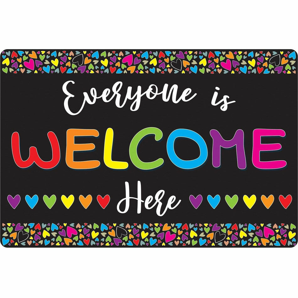 Ashley Smart Poly Original Fun Welcome Mat - Classroom, Floor, Student - 15.50" Length x 23.50" Width - Everyone is Welcome Here, Hearts - Multicolor - 1 Each