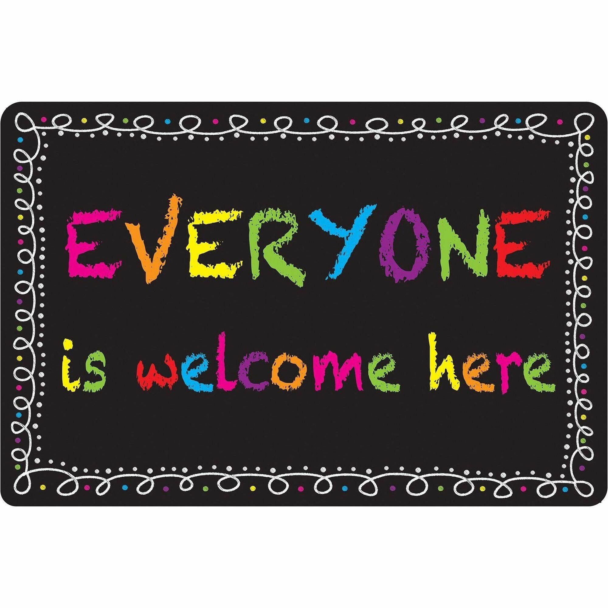 Ashley Smart Poly Original Fun Welcome Mat - Classroom, Floor, Student - 15.50" Length x 23.50" Width - Everyone is Welcome Here, Chalk Loop - Multicolor - 1 Each