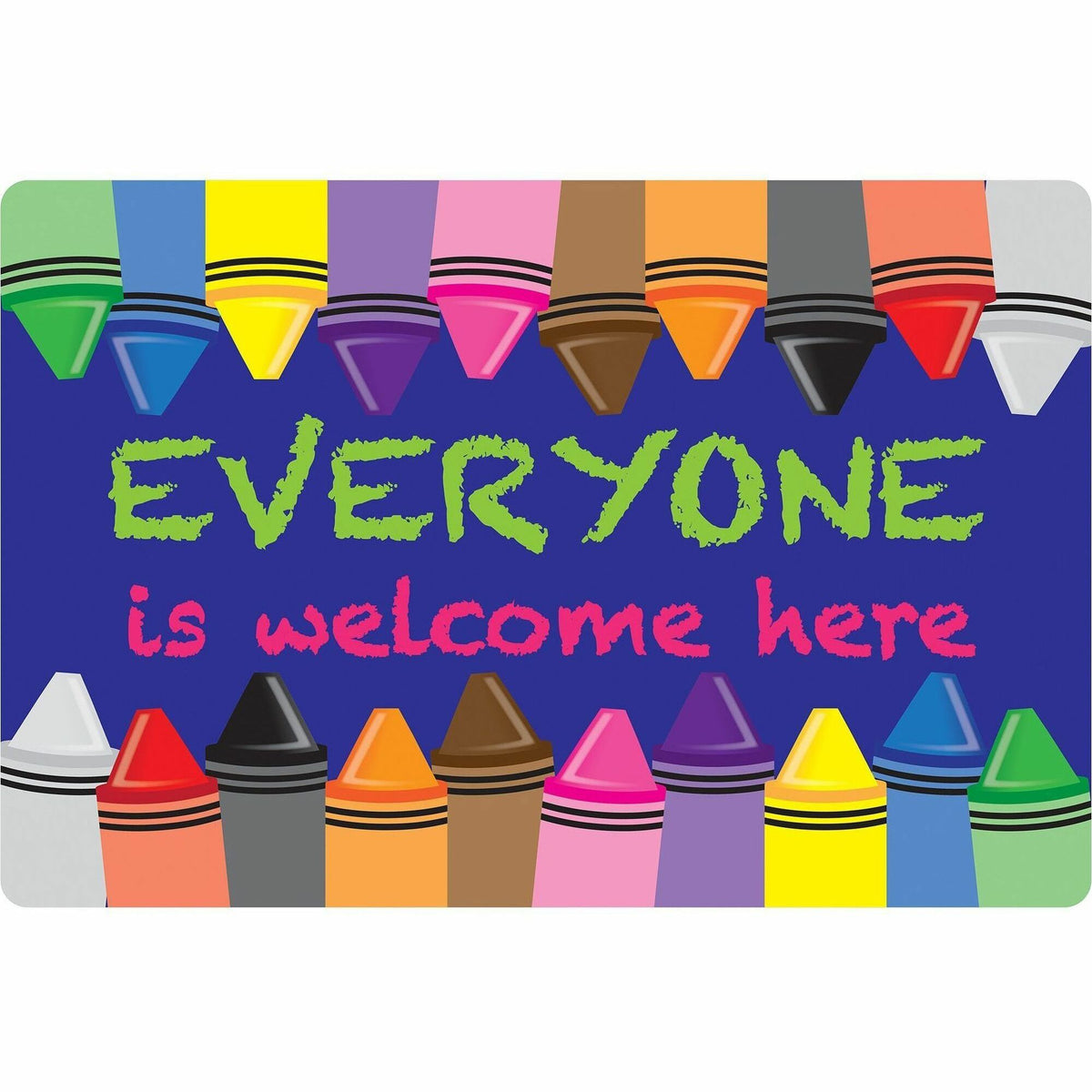 Ashley Smart Poly Original Fun Welcome Mat - Classroom, Floor, Student - 15.50" Length x 23.50" Width - Everyone is Welcome Here, Crayons - Multicolor - 1 Each