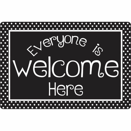 Ashley Smart Poly Original Fun Welcome Mat - Floor, Classroom, Student - 15.50" Length x 23.50" Width - Everyone is Welcome Here, BK/WE Dots - Multicolor - 1 Each