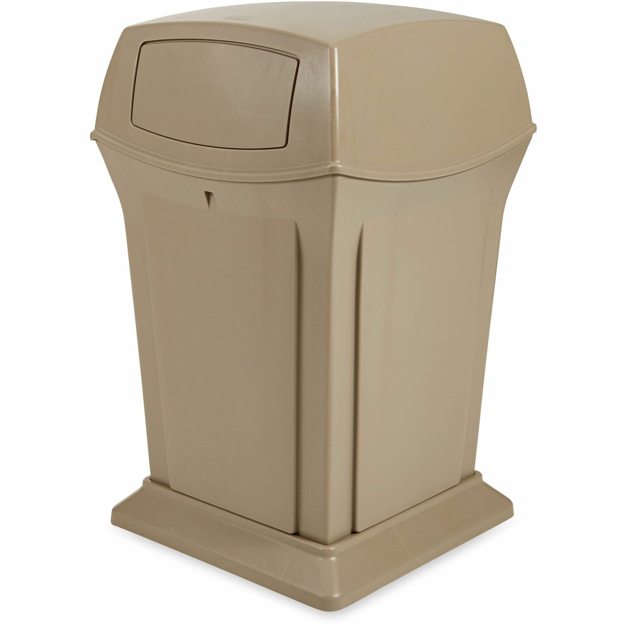 Rubbermaid Commercial Ranger Waste Container - Hinged Lid - 45 gal Capacity - For Outdoor - Durable, Hinged Door, Weighted Base - 27.6" Height x 19.5" Width x 19.5" Depth - Resin, Metal - Beige - 1 Each