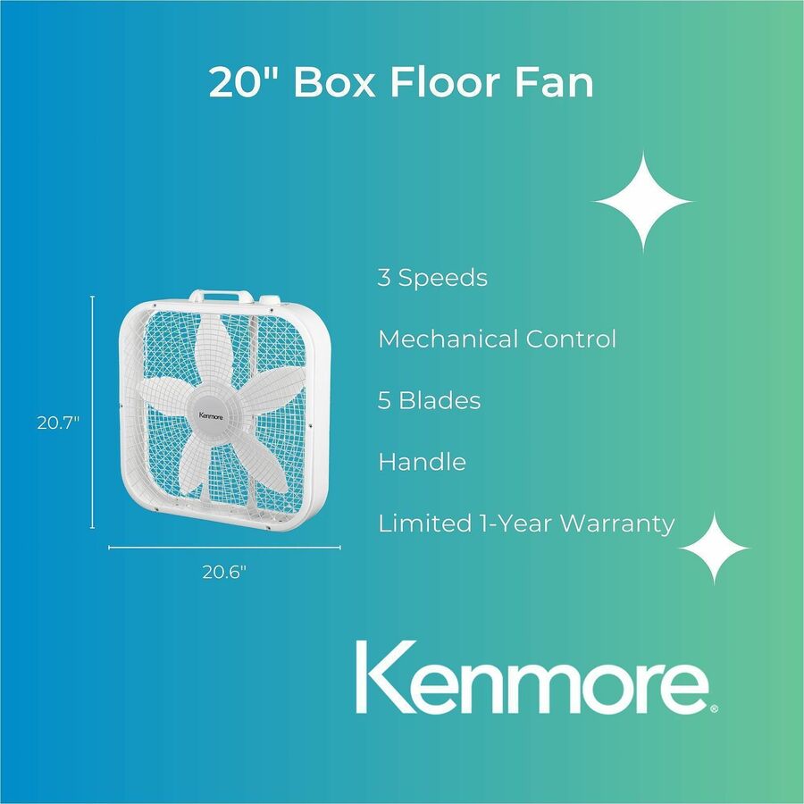 Kenmore Box Floor Fan - 3 Speed - White