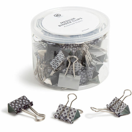 U Brands Binder Clip - Medium - 1" Width - 145 Sheet Capacity - for Paperwork, Paper, Office, Home, School, Document, Notes, File, Assignment - Acid-free, Non-magnetic, Durable, Non-slip Grip - Assorted, Silver, White, Black - Steel, Metal - 36 / Pack