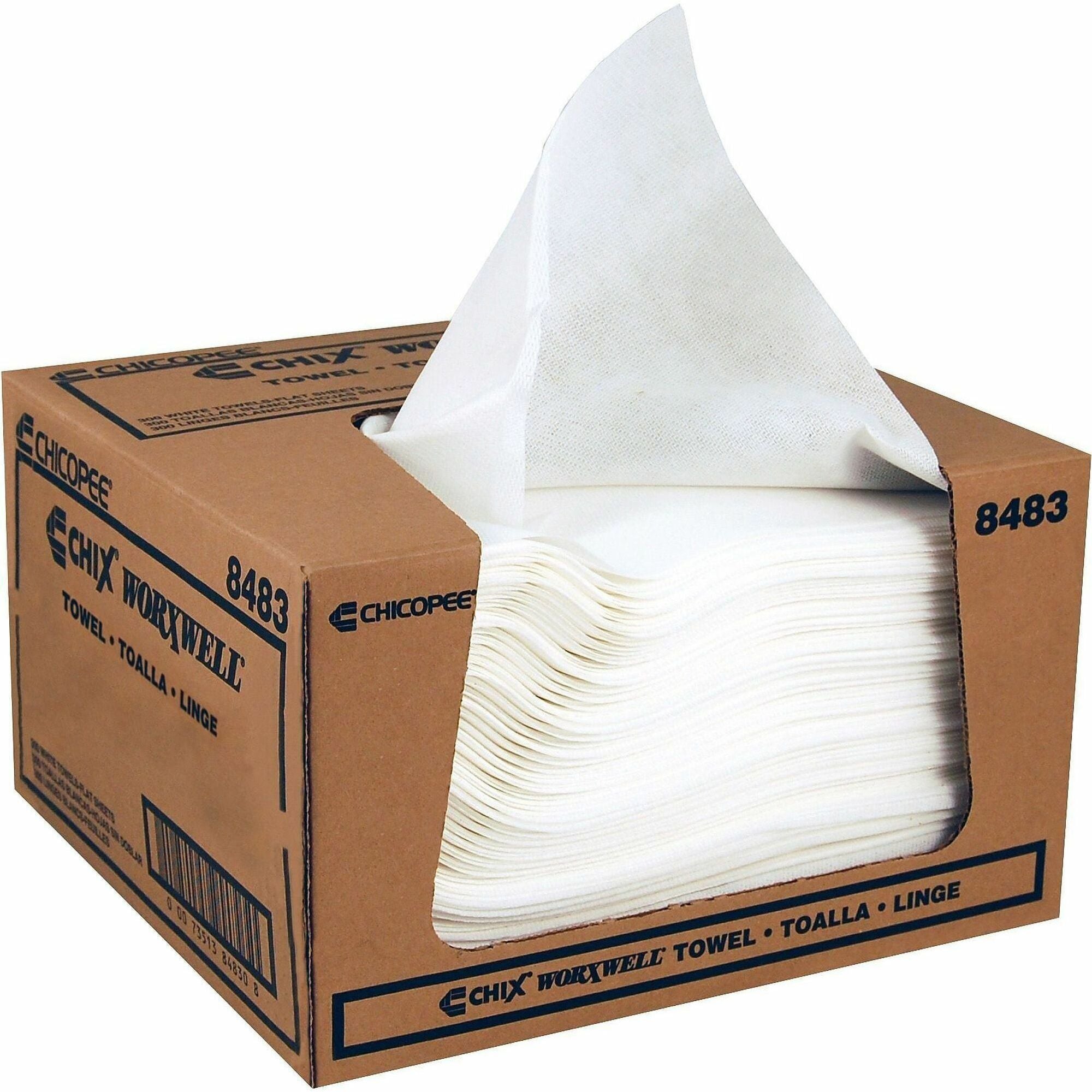 Chicopee Durawipe Shop Towels - Worxwell - Towel - 15" Length x 13.50" Width - Recommended For: Water Absorber, Oil Remover, Grime Remover - Heavy Duty, Washable, Absorbent, Machine Washable, Durable, Tear Resistant - White - 300 / Carton