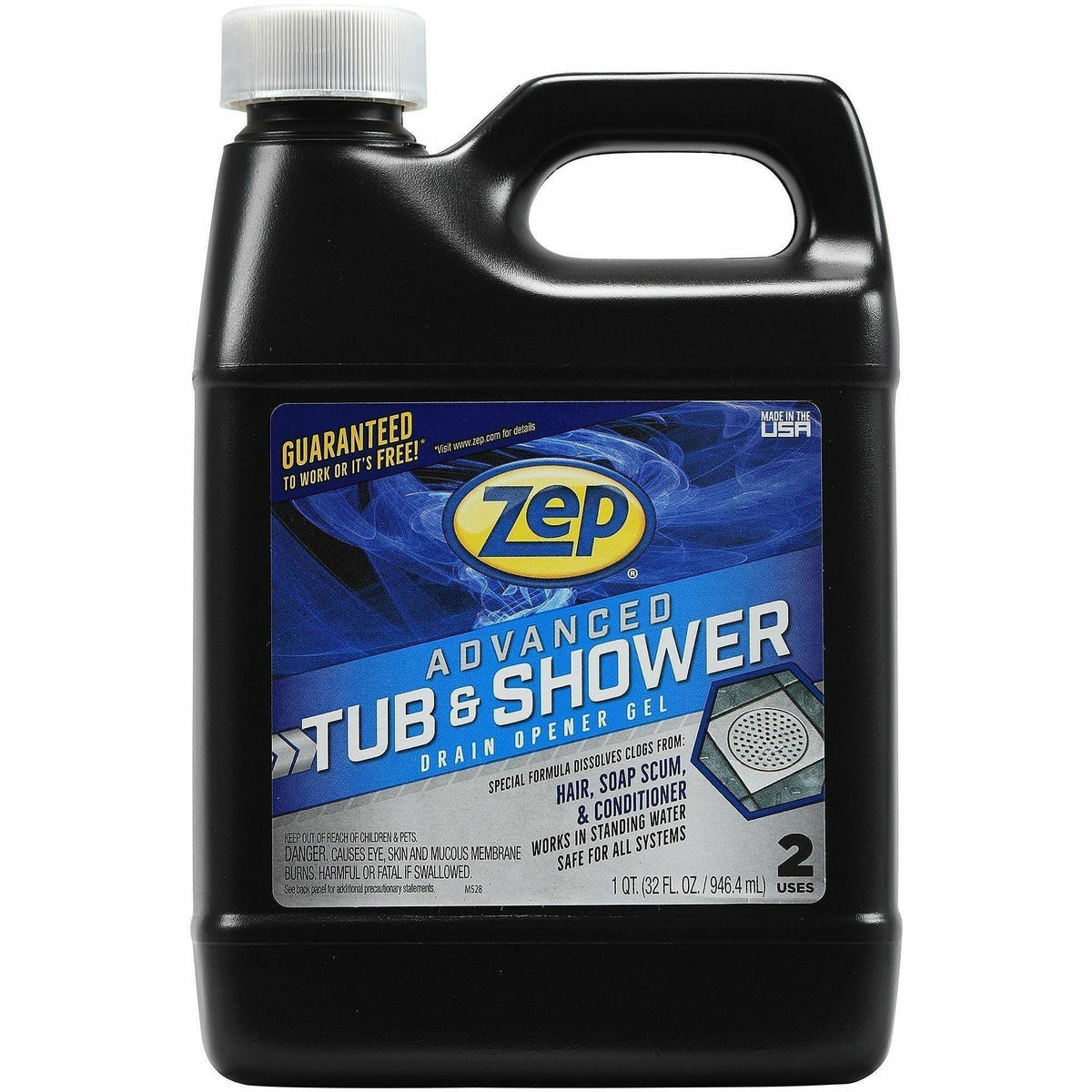 Zep Commercial Advanced Tub and Shower Drain Opener Gel - For Drain, Bathtub, Shower, Home - Gel - 32 fl oz (1 quart) - Yellow - 1 Each