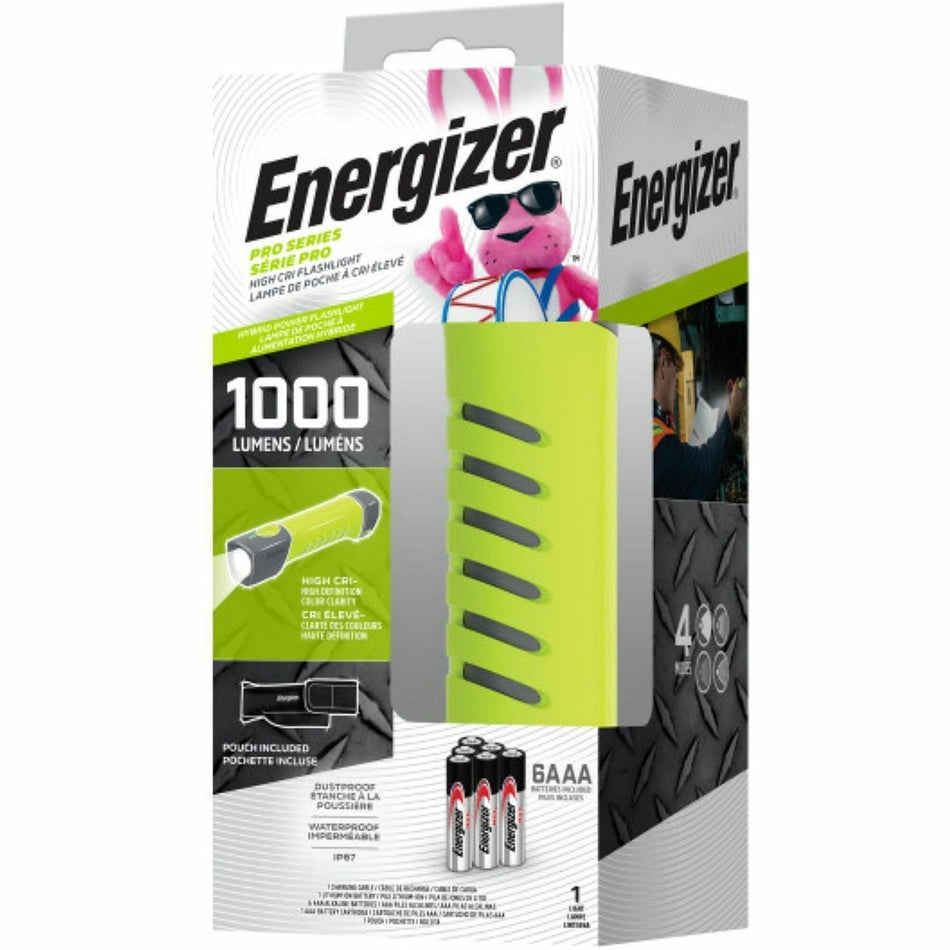 Energizer Hybrid Pro Handheld High CRI Flashlight - LED - 1000 lm Lumen - AAA - Battery Rechargeable - Battery - Water Proof, Dust Proof - Green, Gray - 1 Each