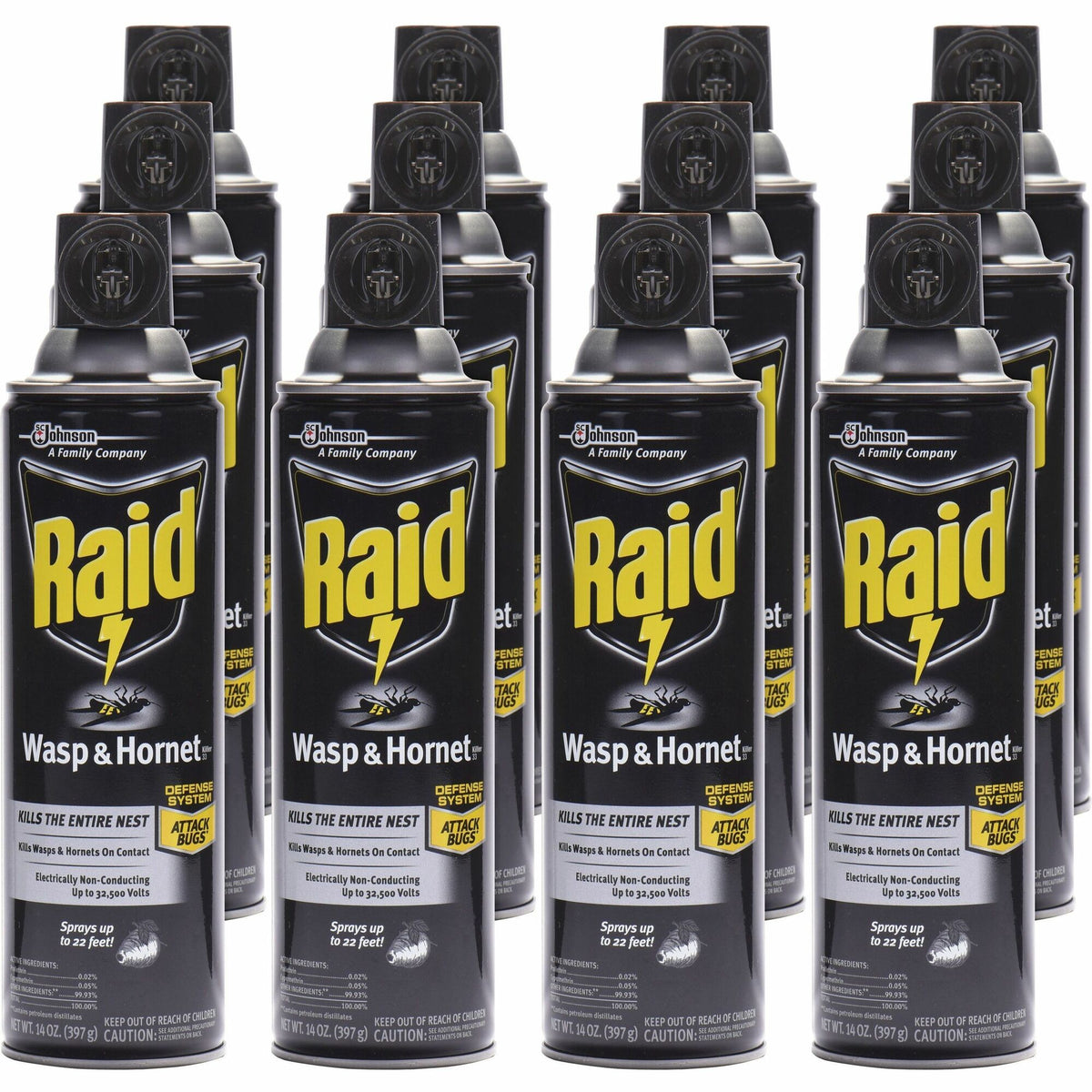 Raid Wasp and Hornet Killer 33 - Spray - Kills Wasp, Hornet, Mud Dauber, Yellow Jacket - 14 fl oz - White - 12 / Carton