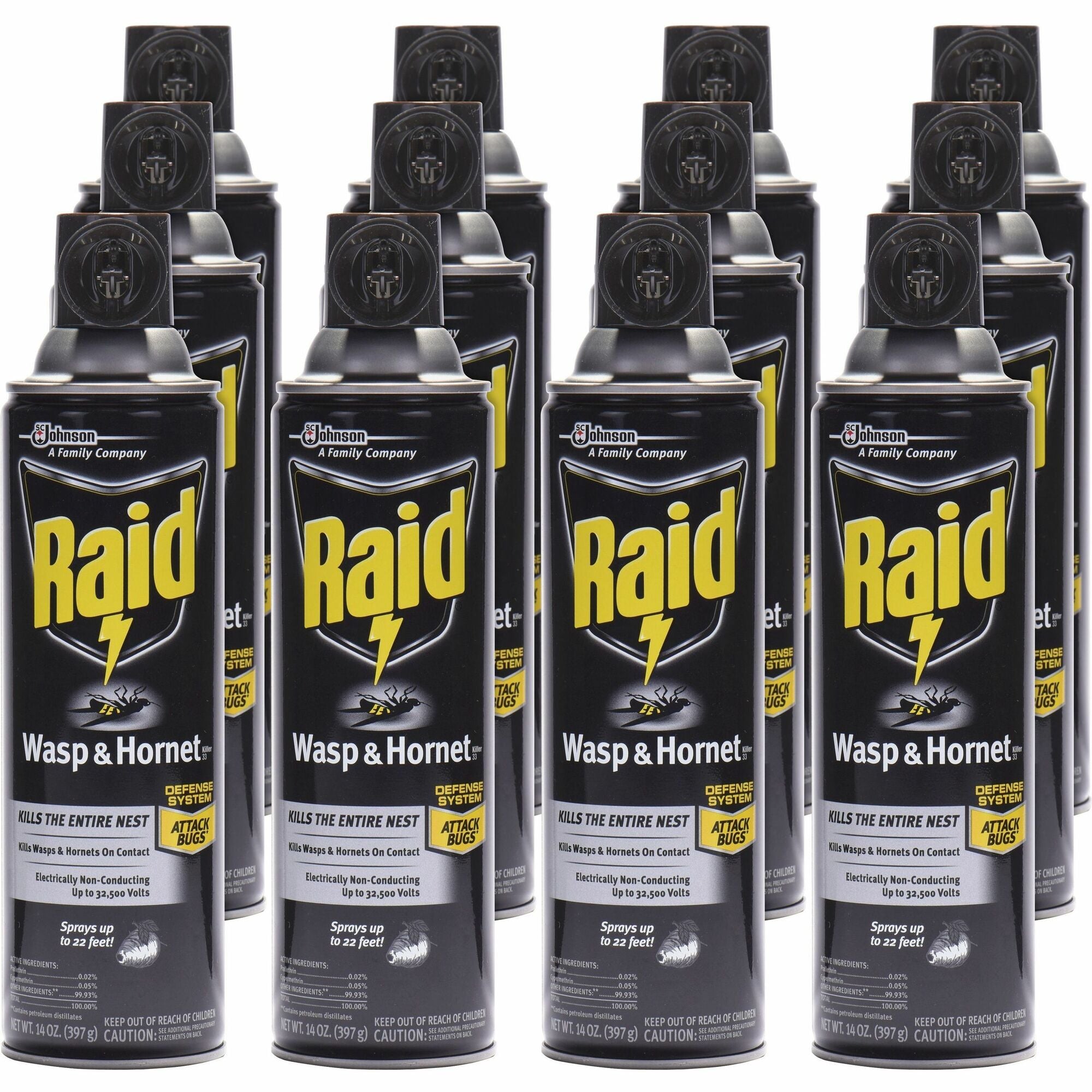 Raid Wasp and Hornet Killer 33 - Spray - Kills Wasp, Hornet, Mud Dauber, Yellow Jacket - 14 fl oz - White - 12 / Carton