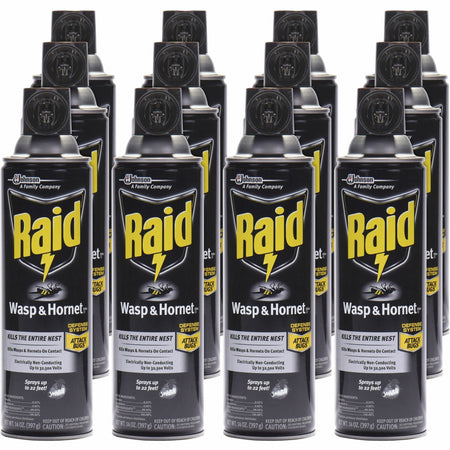 Raid Wasp and Hornet Killer 33 - Spray - Kills Wasp, Hornet, Mud Dauber, Yellow Jacket - 14 fl oz - White - 12 / Carton