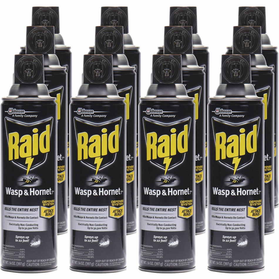 Raid Wasp and Hornet Killer 33 - Spray - Kills Wasp, Hornet, Mud Dauber, Yellow Jacket - 14 fl oz - White - 12 / Carton