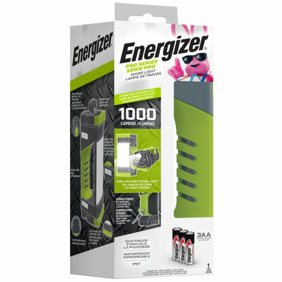 Energizer Pro Series Area Light - LED - 1000 lm Lumen - Battery Rechargeable - Battery - Water Proof, Dust Proof - Gray, Green - 1 Each