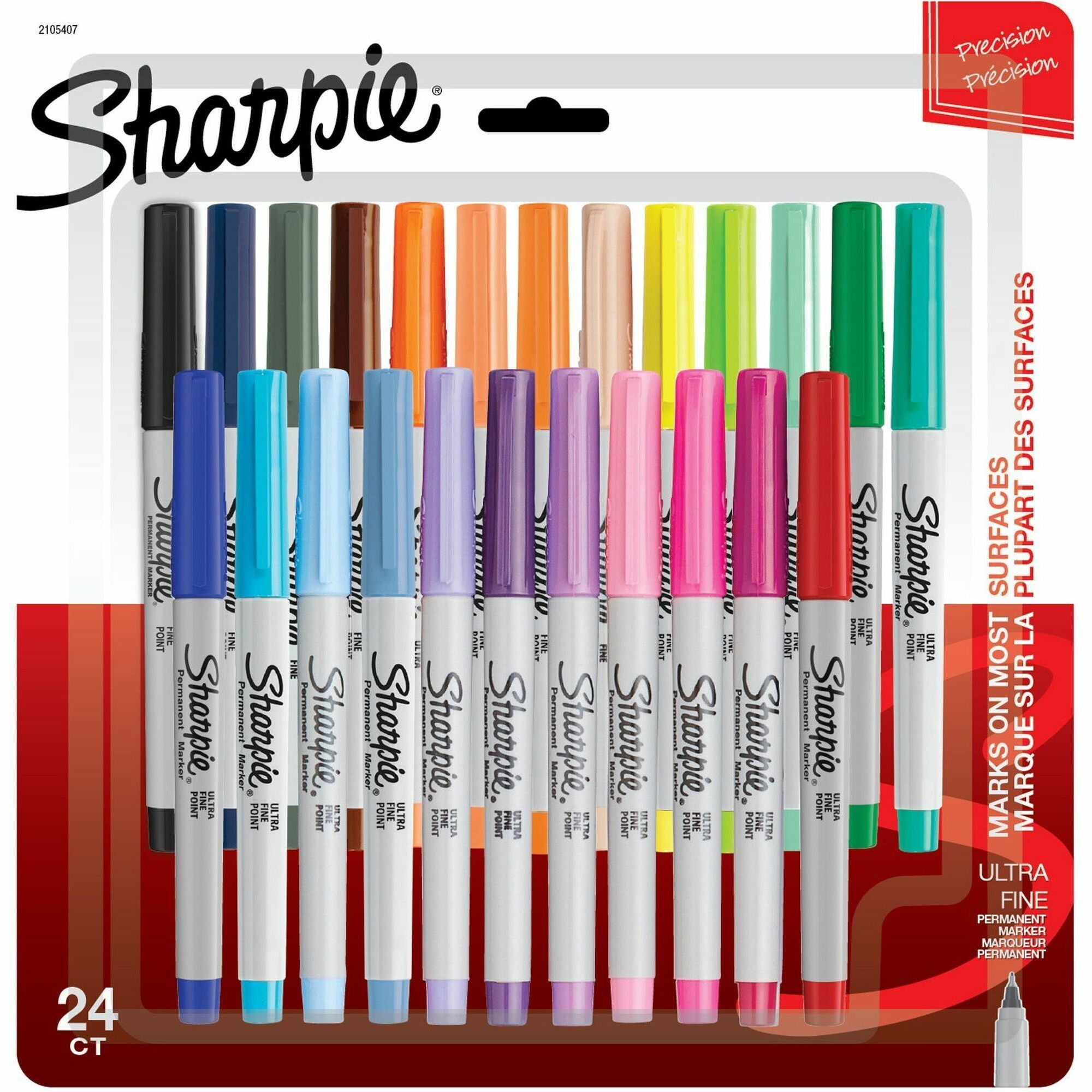 Sharpie Permanent Markers - Ultra Fine Marker Point - Assorted Ink - Dry - 24 / Pack