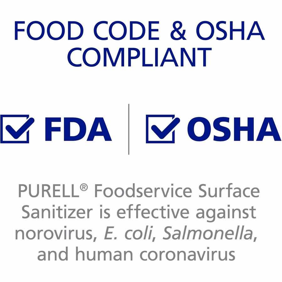 PURELL® Foodservice Surface Sanitizer - For Surface, Multi Surface - Liquid - 128 fl oz (4 quart) - Fragrance-free, Disinfectant, Kosher, Refillable - Clear Bottle - 4 / Carton