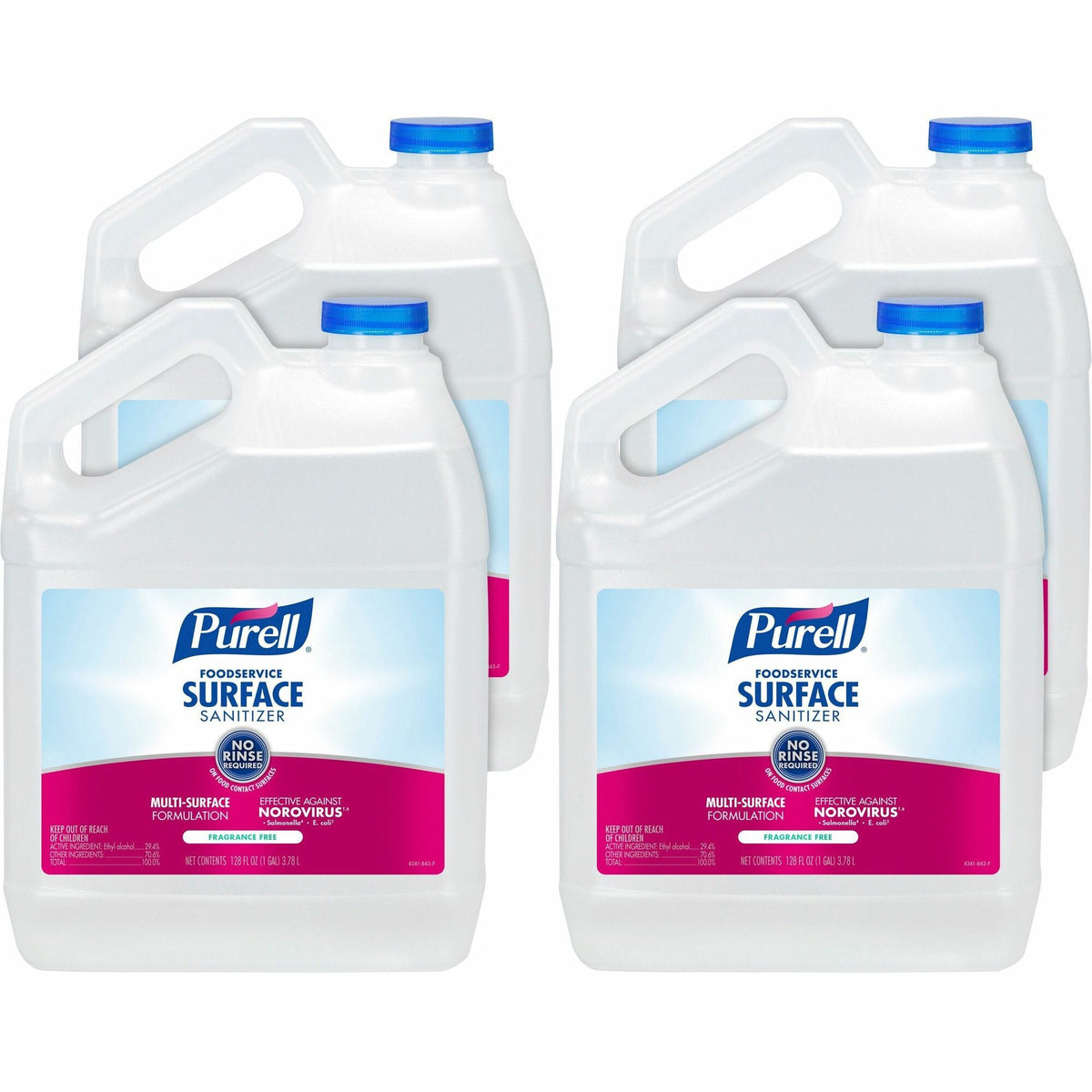 PURELL® Foodservice Surface Sanitizer - For Surface, Multi Surface - Liquid - 128 fl oz (4 quart) - Fragrance-free, Disinfectant, Kosher, Refillable - Clear Bottle - 4 / Carton