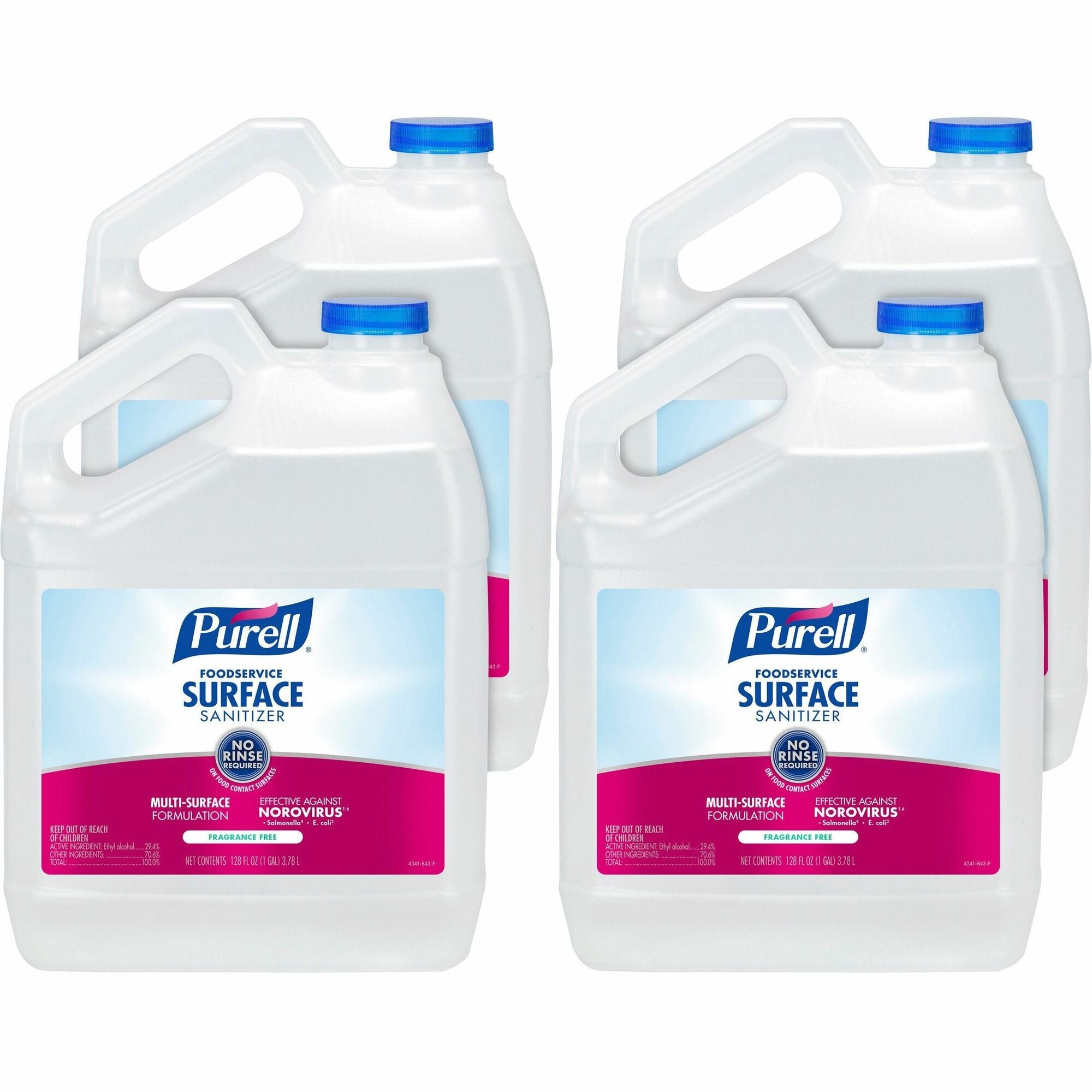 PURELL® Foodservice Surface Sanitizer - For Surface, Multi Surface - Liquid - 128 fl oz (4 quart) - Fragrance-free, Disinfectant, Kosher, Refillable - Clear Bottle - 4 / Carton