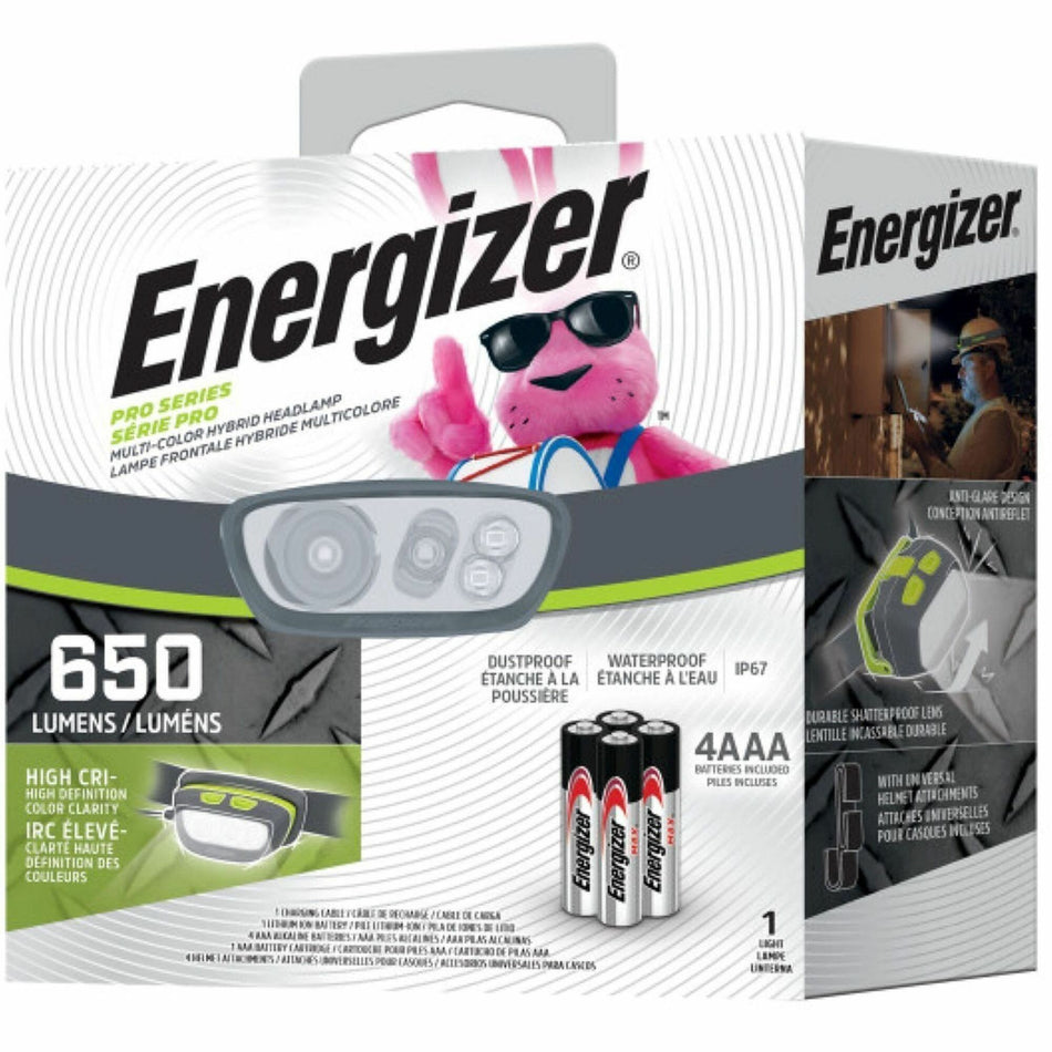 Energizer Multicolor Hybrid Headlamp - LED - 650 lm Lumen - AAA - Lithium Ion (Li-Ion) - Battery Rechargeable - Battery - Water Proof, Shatter Proof, Dust Proof - Gray, Green - 1 Each