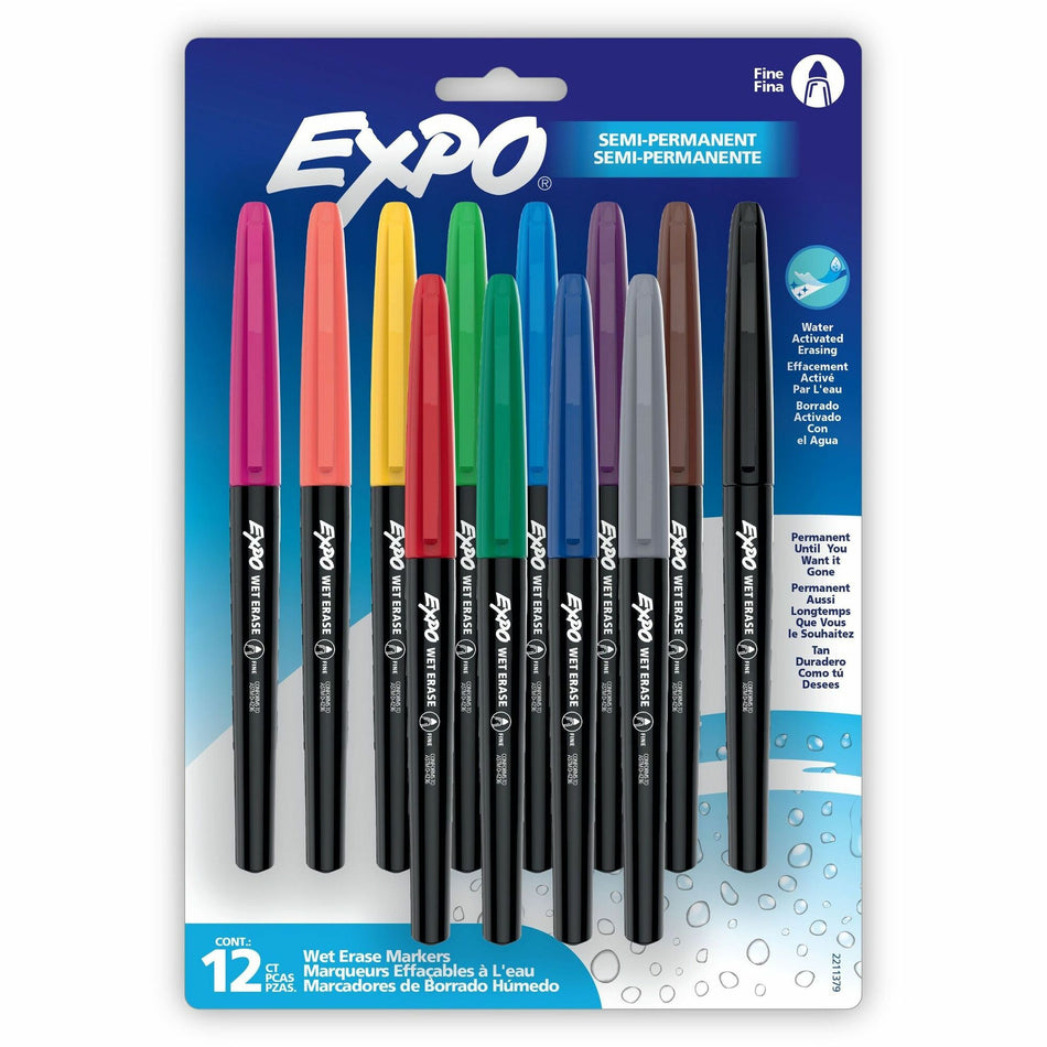 Expo Wet-Erase Markers - Erasable - Assorted Ink - 12 / Pack