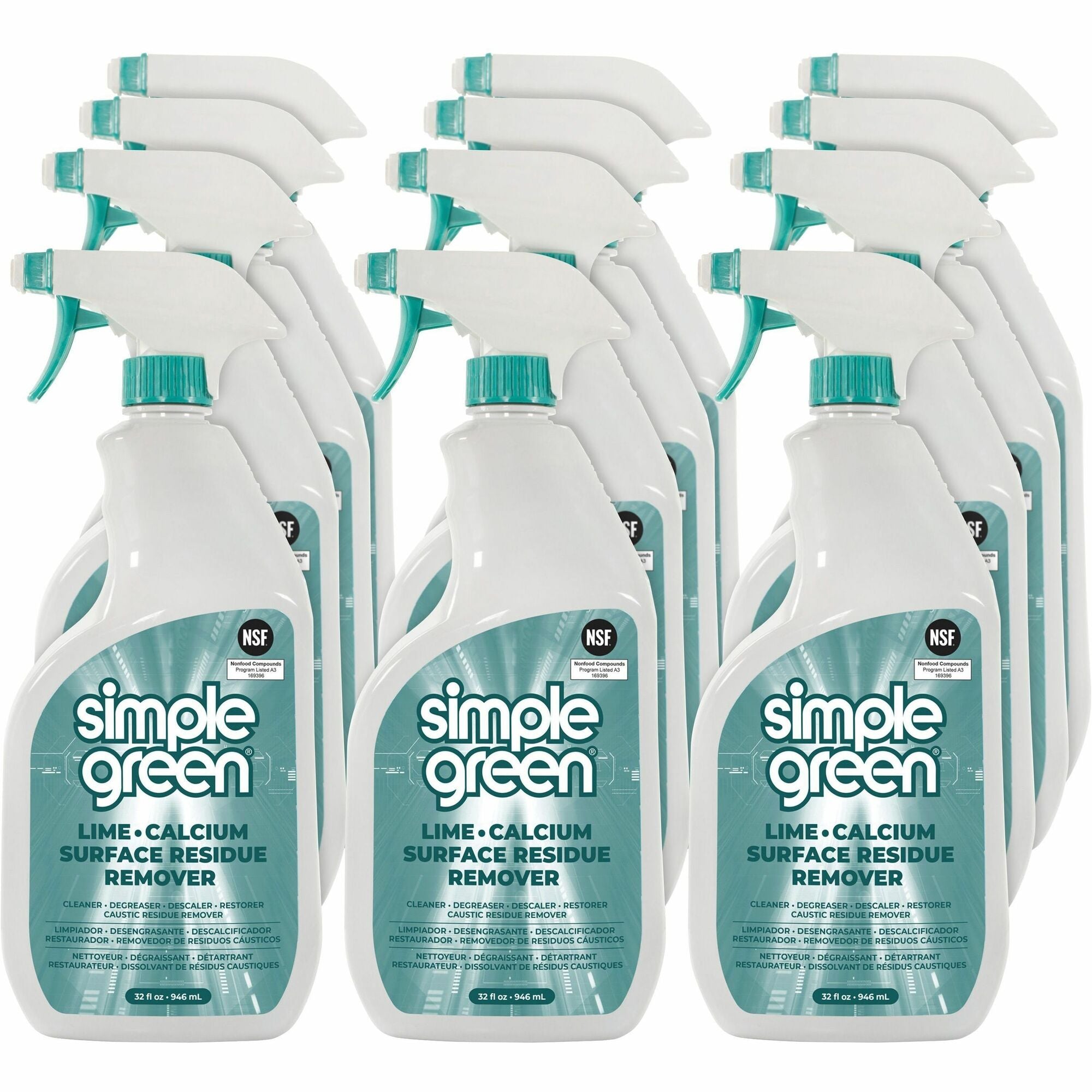 Simple Green Lime-Calcium-Surface Residue Remover - For Multi Surface, Multipurpose - 32 fl oz (1 quart) - Wintergreen Scent - Bleach-free, Ammonia-free, Phosphorous-free, Non-abrasive - Turquoise Spray - 12 / Carton