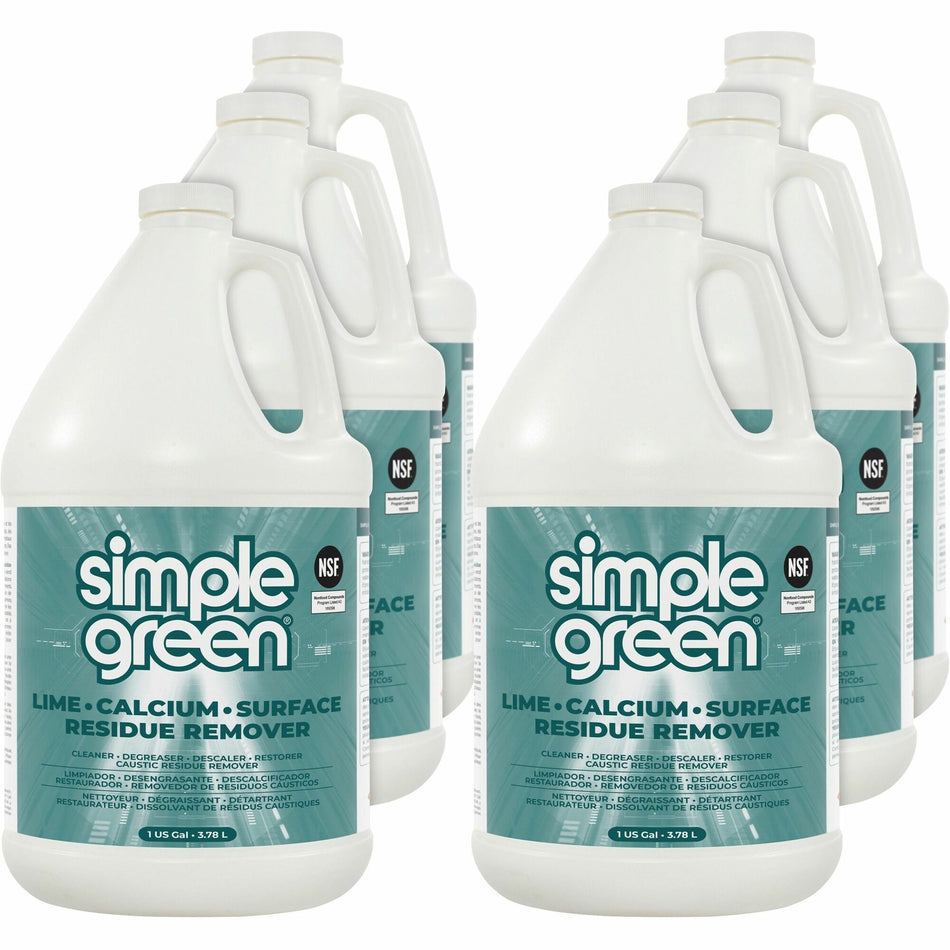 Simple Green Lime-Calcium-Surface Residue Remover - For Multi Surface, Multipurpose - 128 fl oz (4 quart) - Pleasant, Wintergreen Scent - Deodorize, Bleach-free, Ammonia-free, Phosphorous-free, Non-abrasive - Turquoise - 6 / Carton