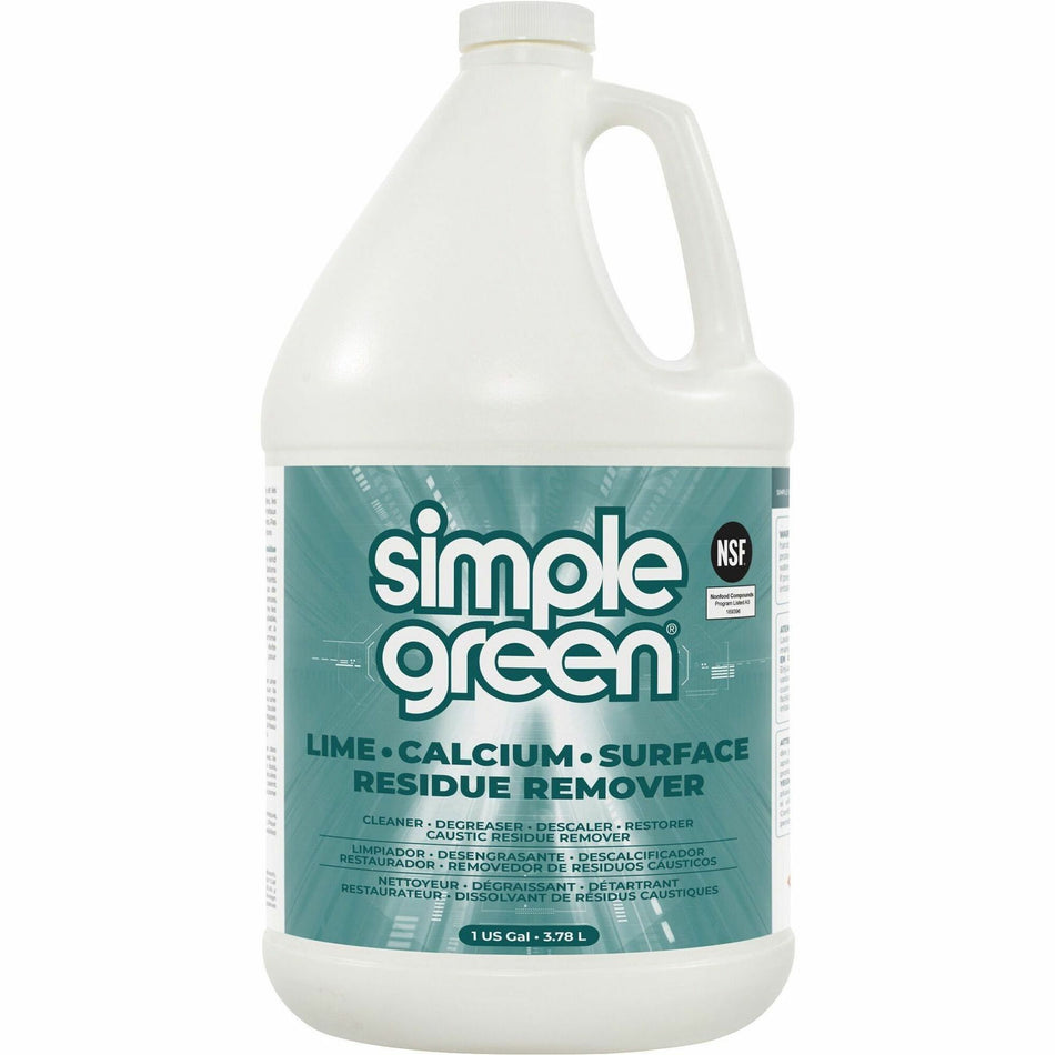 Simple Green Lime-Calcium-Surface Residue Remover - For Multi Surface, Multipurpose - 128 fl oz (4 quart) - Pleasant, Wintergreen Scent - Deodorize, Bleach-free, Ammonia-free, Phosphorous-free, Non-abrasive - Turquoise - 1 Each