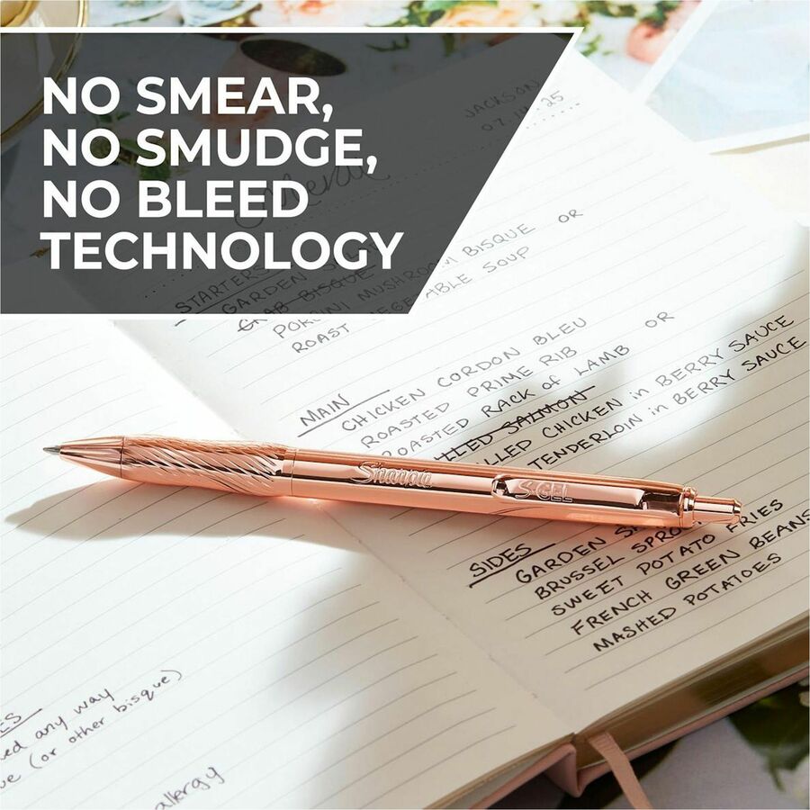 Sharpie S-Gel Pens - 0.7 mm Medium Pen Point - Refillable - Black Ink - Copper Plated Brass Metal Alloy Barrel - 1 / Pack