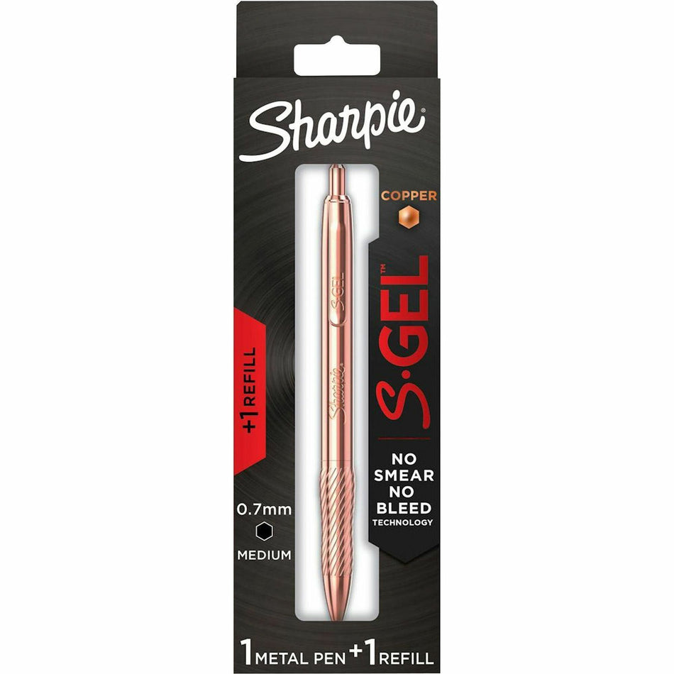 Sharpie S-Gel Pens - 0.7 mm Medium Pen Point - Refillable - Black Ink - Copper Plated Brass Metal Alloy Barrel - 1 / Pack