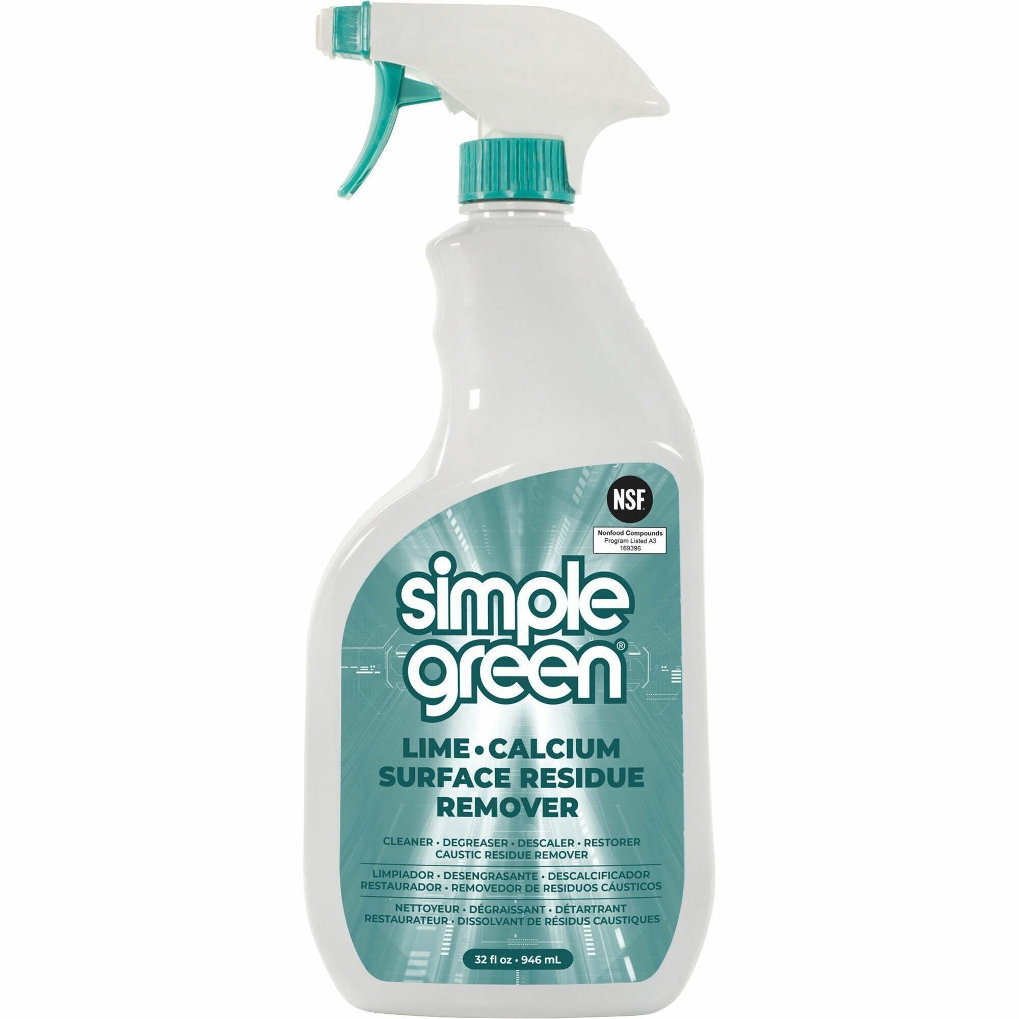 Simple Green Lime-Calcium-Surface Residue Remover - For Multi Surface, Multipurpose - 32 fl oz (1 quart) - Pleasant, Wintergreen Scent - Bleach-free, Ammonia-free, Phosphorous-free, Non-abrasive - Turquoise Spray - 1 Each