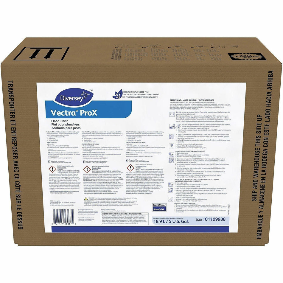 Diversey Vectra ProX Floor Finish - For Hard Floor, Polished Surface, Glazed Surface, Ceramic Tile Floor - Ready-To-Use - Liquid - 640 fl oz (20 quart) - 8.6 pH - Ammonia Scent - Durable, Slip Resistant, Odor Resistant, Low VOC - Opaque Off White - 1 Each