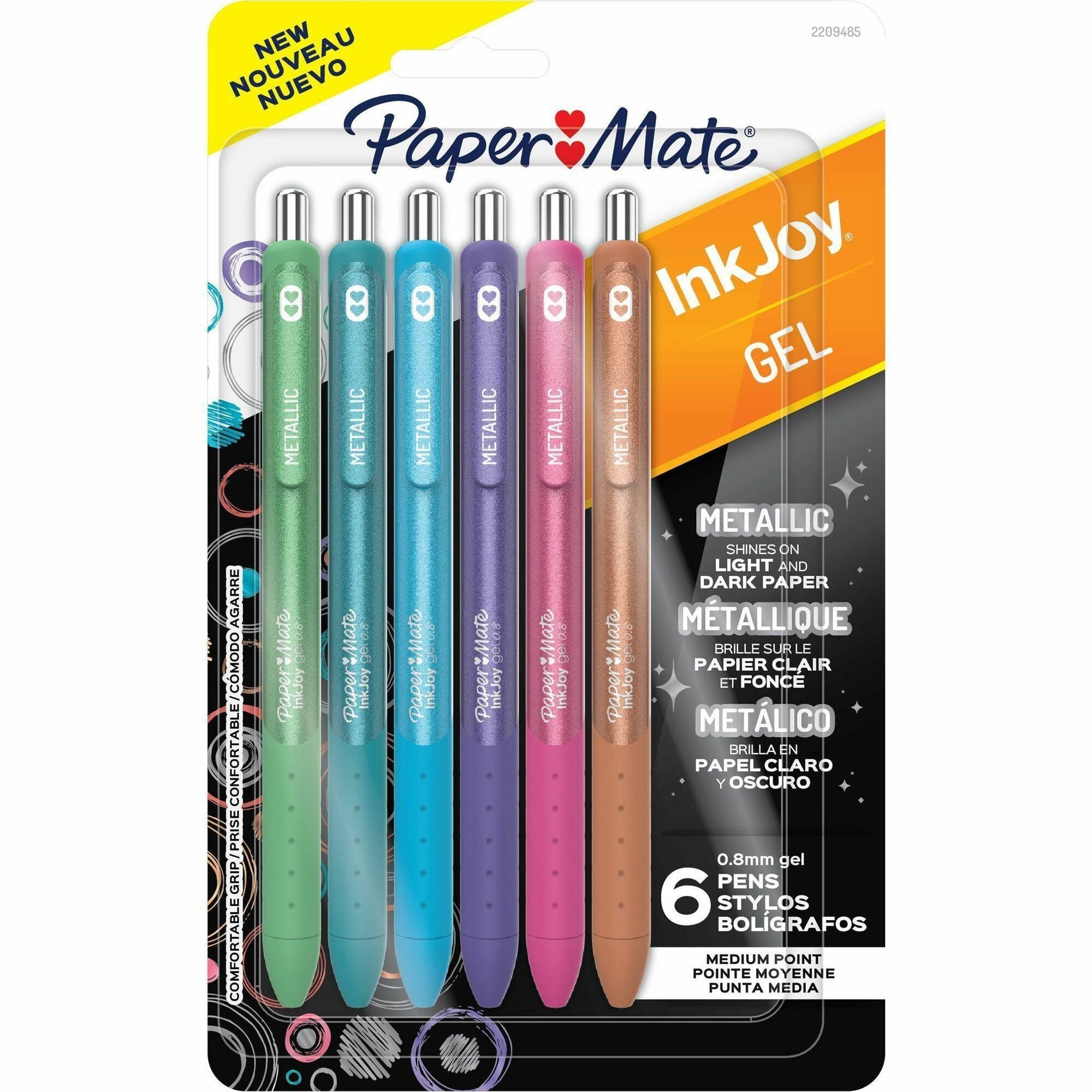 Paper Mate InkJoy Gel Pens - 0.8 mm Medium, 0.7 mm Pen Point - Assorted, Metallic Ink - Gel-based - 6 / Pack