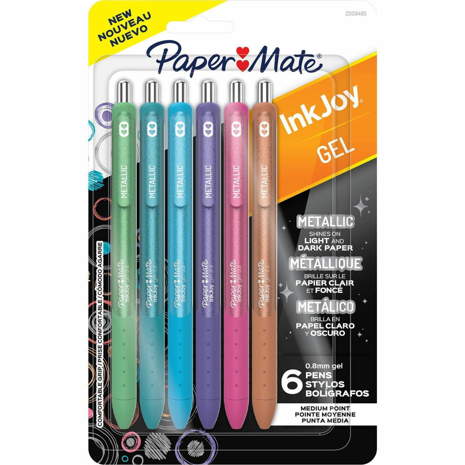 Paper Mate InkJoy Gel Pens - 0.8 mm Medium, 0.7 mm Pen Point - Assorted, Metallic Ink - Gel-based - 6 / Pack