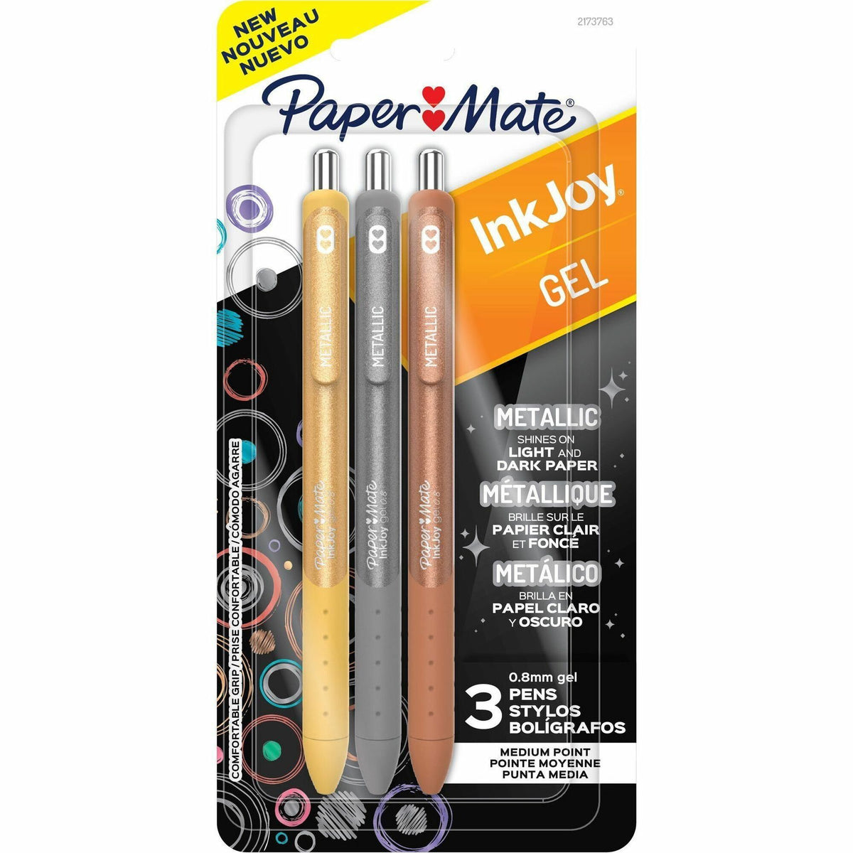 Paper Mate InkJoy Gel Pens - 0.8 mm Medium Pen Point - Assorted Ink - Gel-based - Assorted Barrel - 3 / Pack