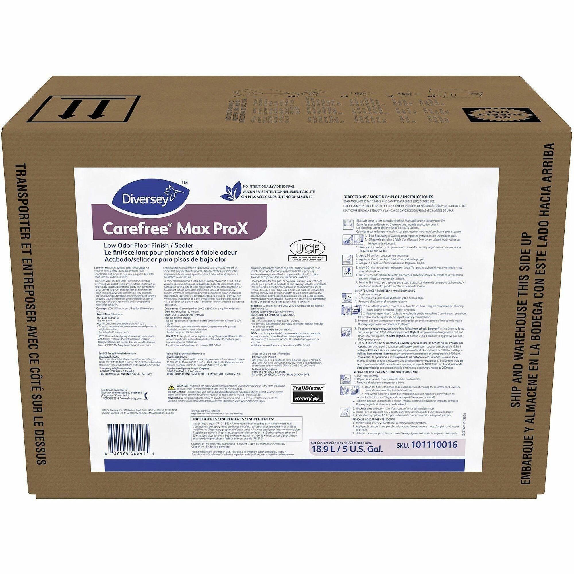 Diversey Carefree Floor Finish/Sealer - For Floor, Multi Surface - 639.1 fl oz (20 quart) - Low Odor, Easy to Use, Durable, Slip Resistant - White - 1 Each