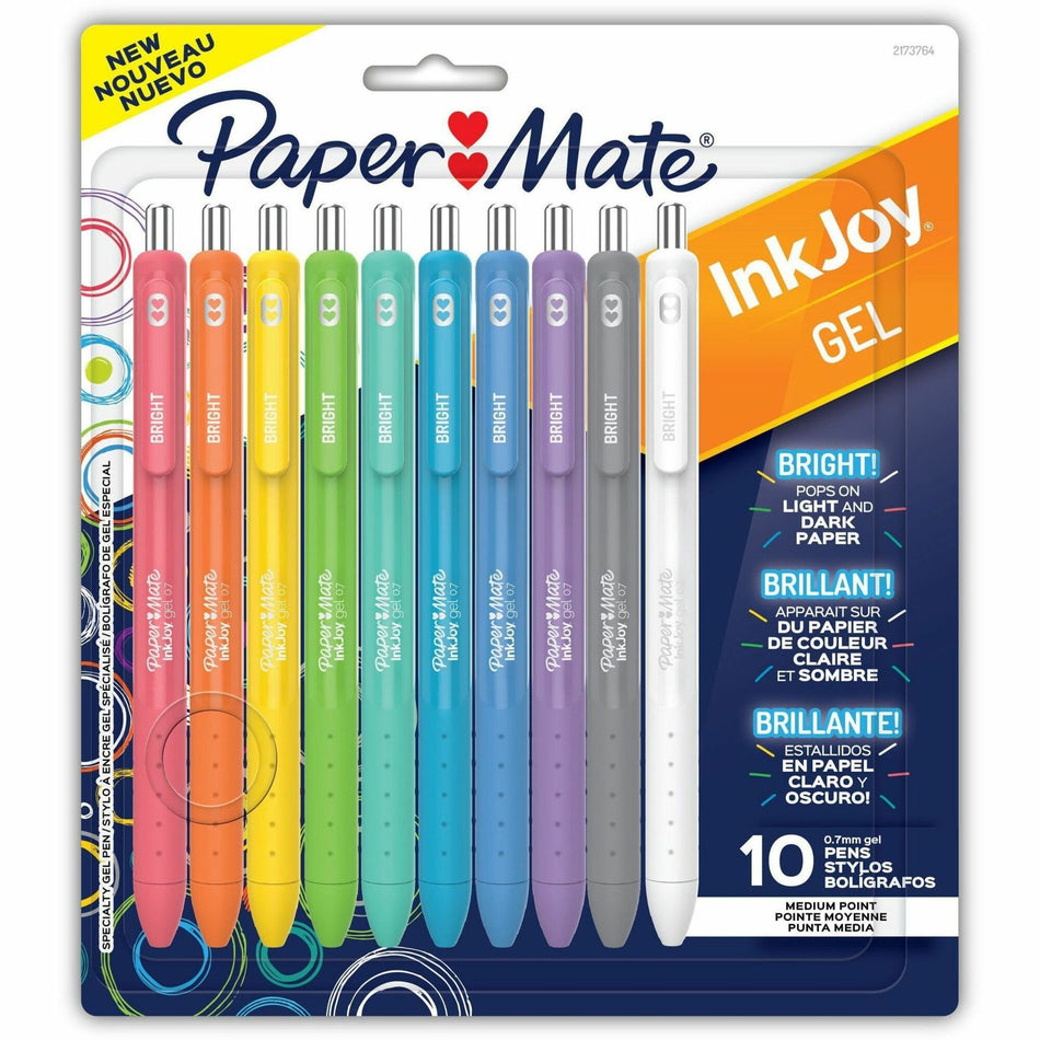 Paper Mate InkJoy Gel Pens - 0.7 mm Pen Point - Assorted Ink - Gel-based - Assorted Barrel - 10 / Pack