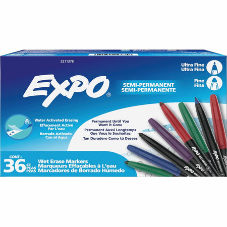 Expo Wet-Erase Markers - Fine, Ultra Fine Marker Point - Erasable - Assorted Ink - 36 / Box