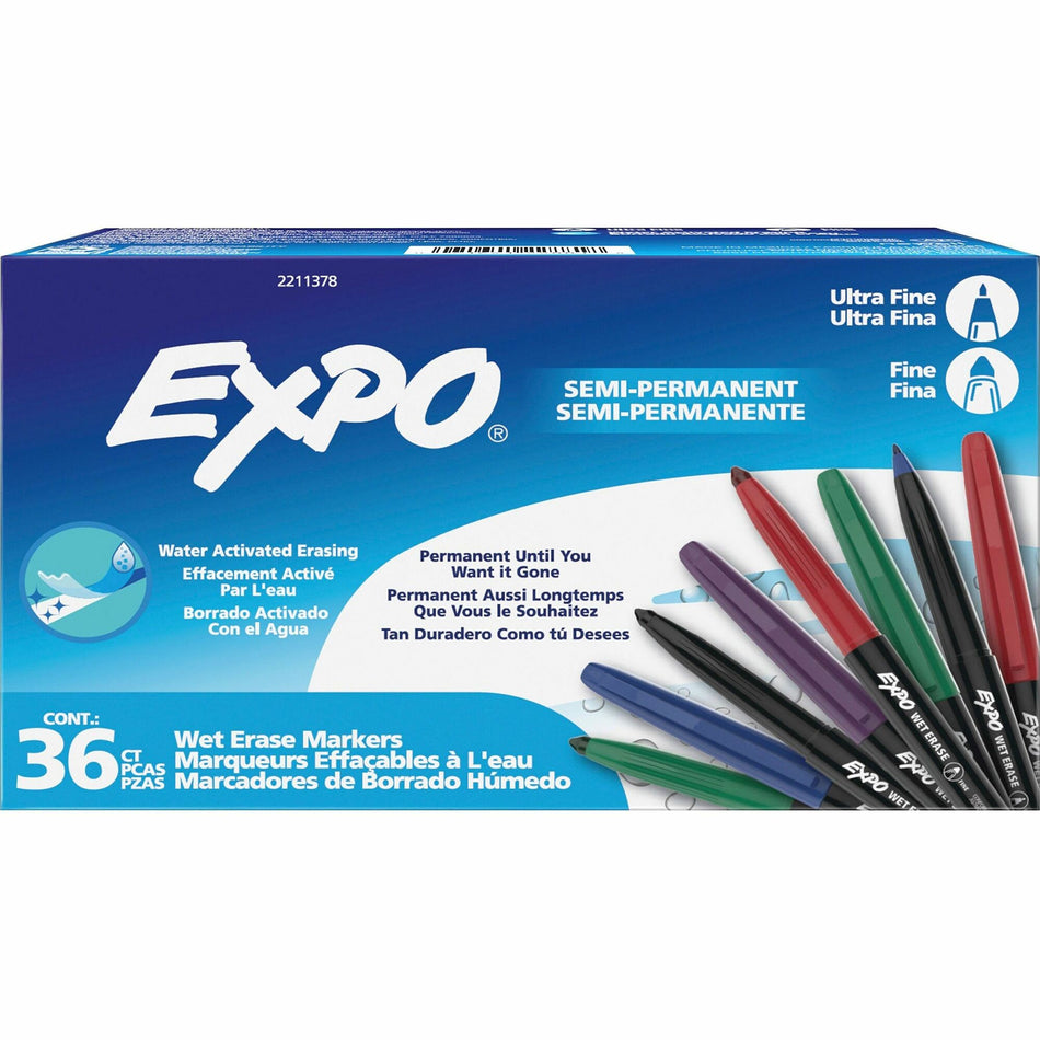 Expo Wet-Erase Markers - Fine, Ultra Fine Marker Point - Erasable - Assorted Ink - 36 / Box