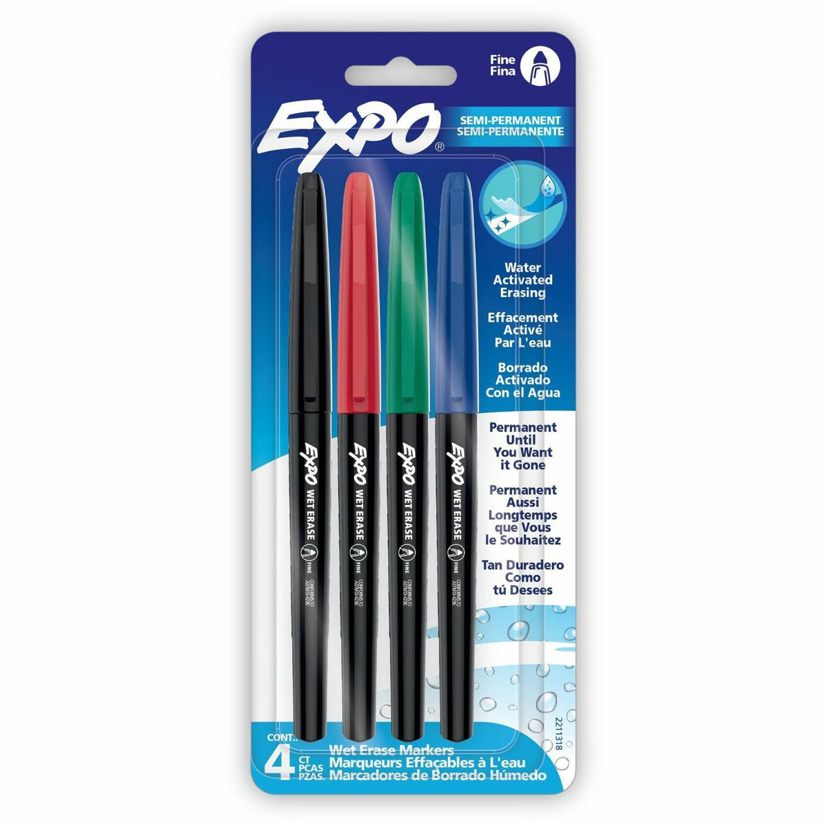Expo Wet Erase Markers, Fine Tip - Fine Marker Point - Erasable - Assorted Ink - 4 / Pack