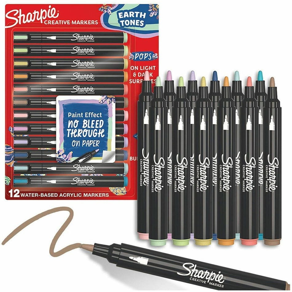 Sharpie Creative Markers - Bullet, Bold Marker Point - Assorted, Navy, Coral, Lime, Lilac Ink - Water Based - 12 / Pack