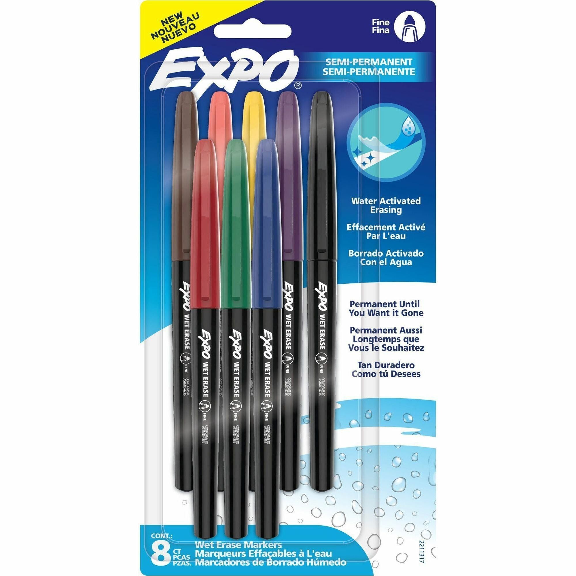 Expo Wet-Erase Markers - Fine Marker Point - Erasable - Assorted Ink - 8 / Pack