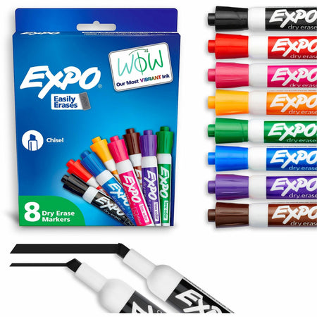 Expo Low-Odor Dry-Erase Markers - Chisel Marker Point - Erasable - Assorted Ink - Dry - 8 / Set