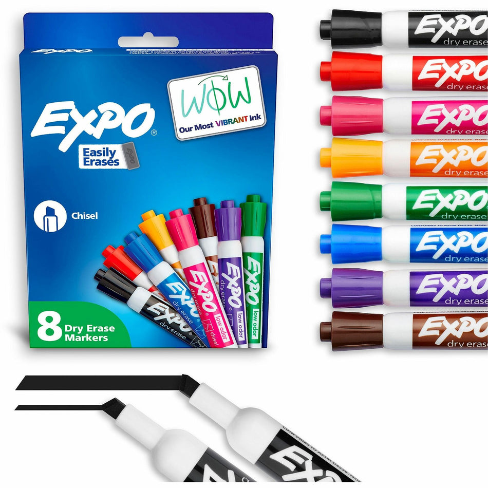Expo Low-Odor Dry-Erase Markers - Chisel Marker Point - Erasable - Assorted Ink - Dry - 8 / Set