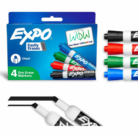 Expo Dry Erase Markers - Chisel Marker Point - Erasable - Assorted Ink/ - 4 / Set