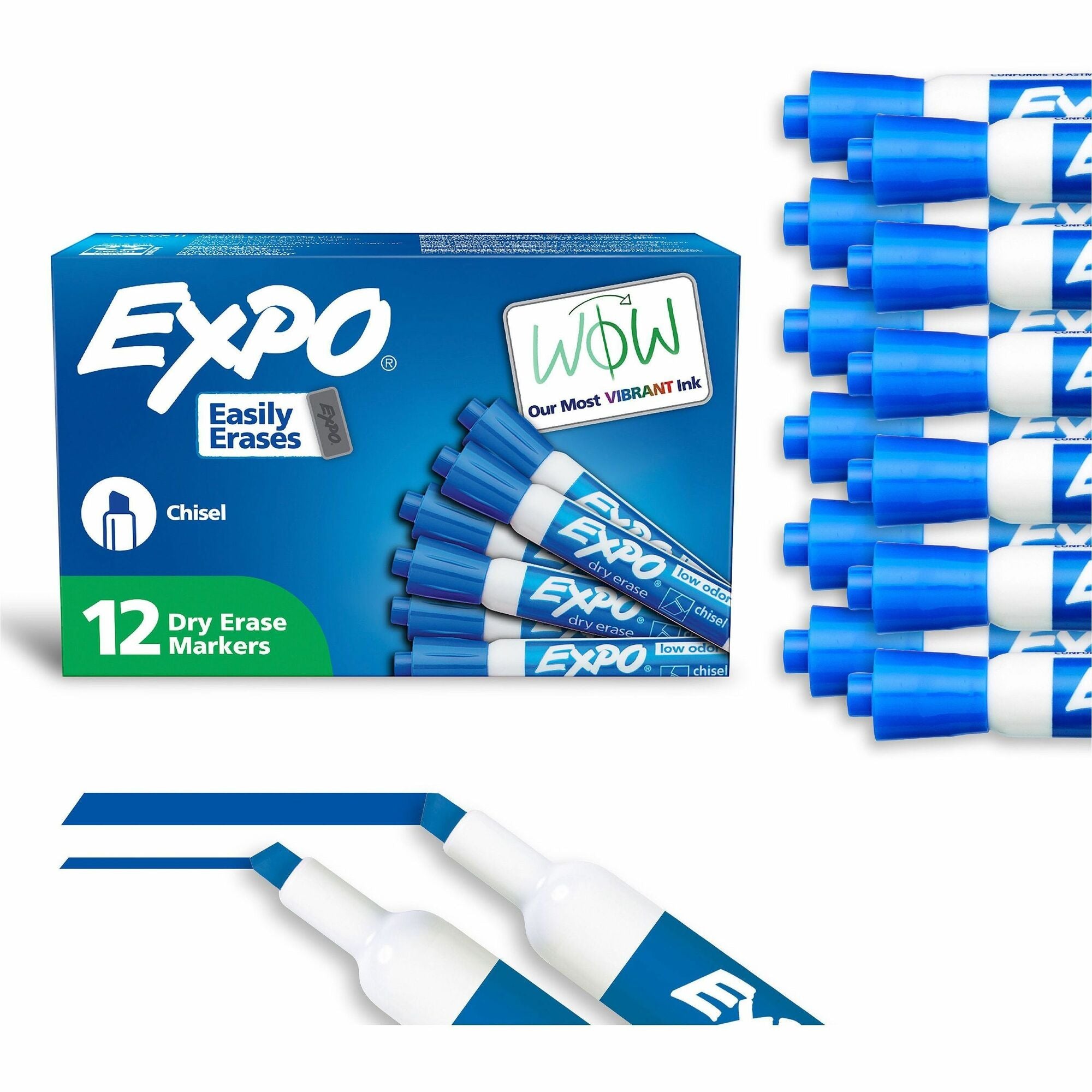 Expo Dry Erase Markers - Chisel Marker Point - Erasable - Blue Ink - 1 Dozen