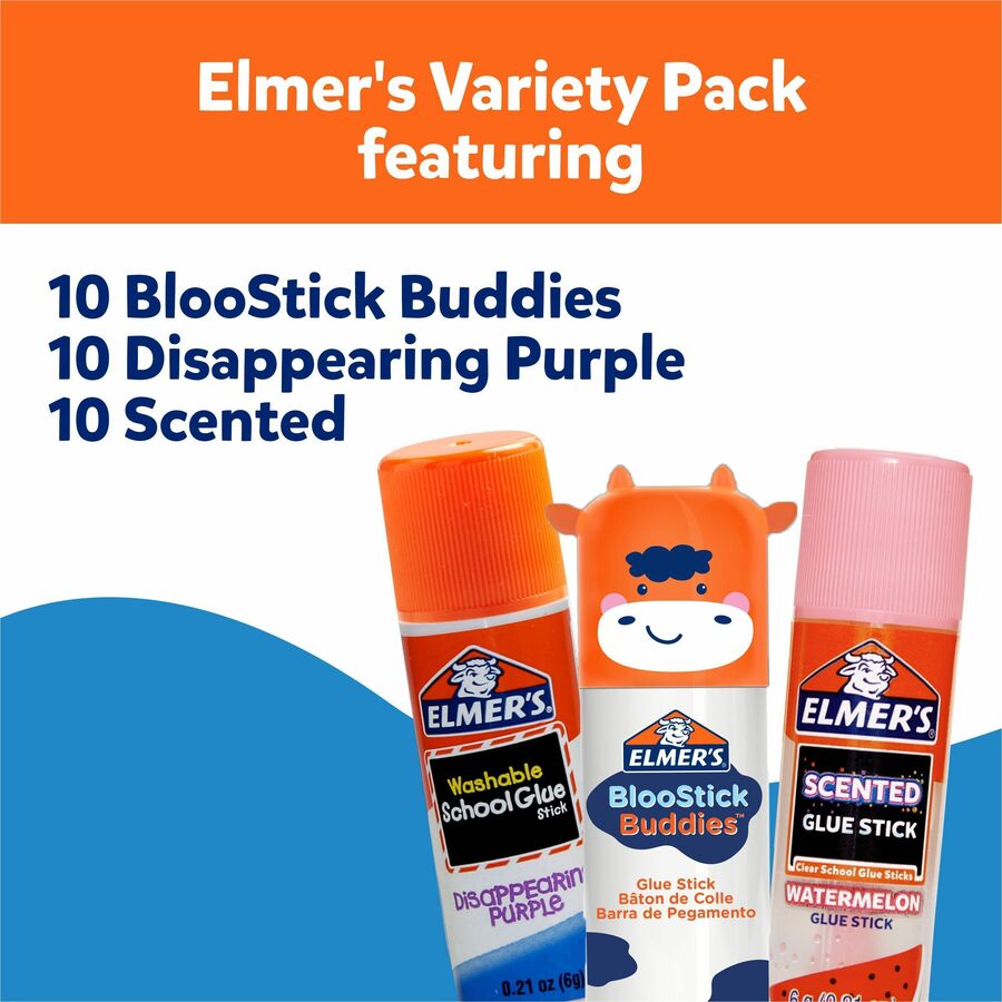 Elmer's BlooStick Buddies, Disappearing Purple and Scented Glue Stick Combo Pack - Purple, Blue - 30 / Box