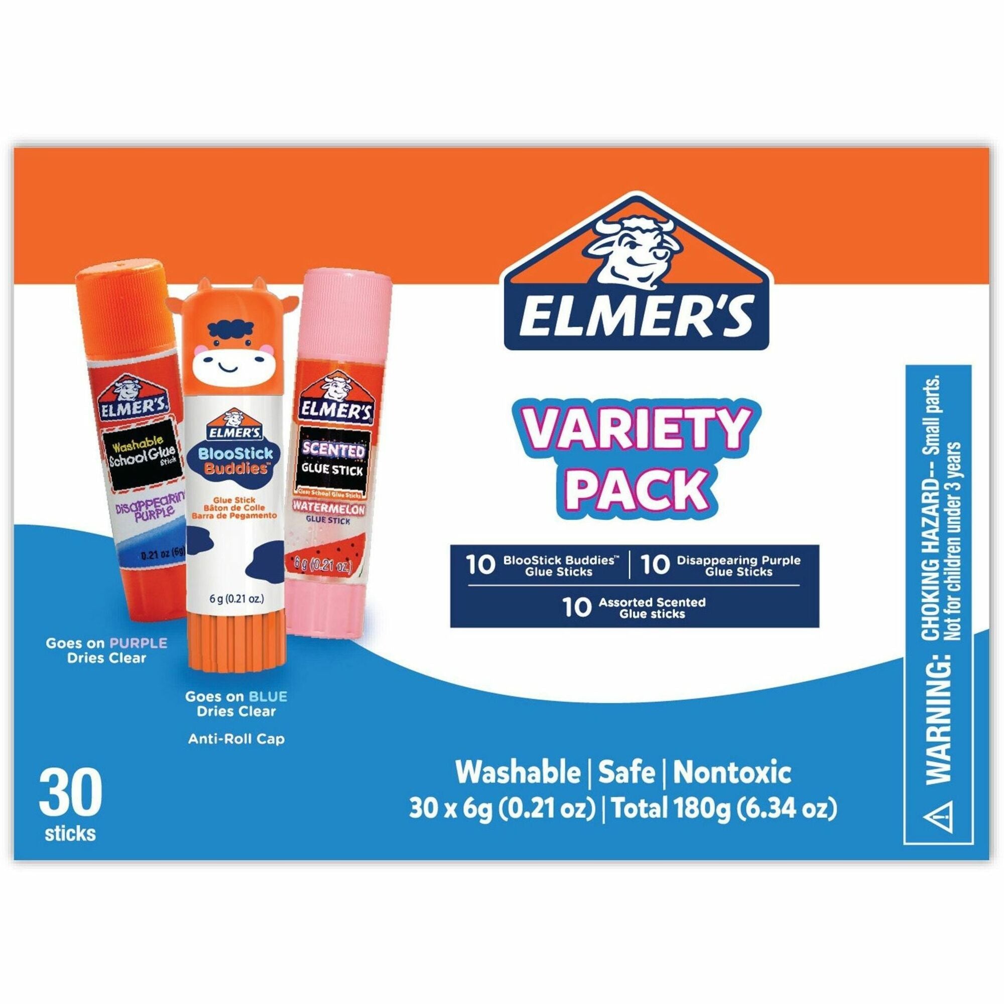 Elmer's BlooStick Buddies, Disappearing Purple and Scented Glue Stick Combo Pack - Purple, Blue - 30 / Box