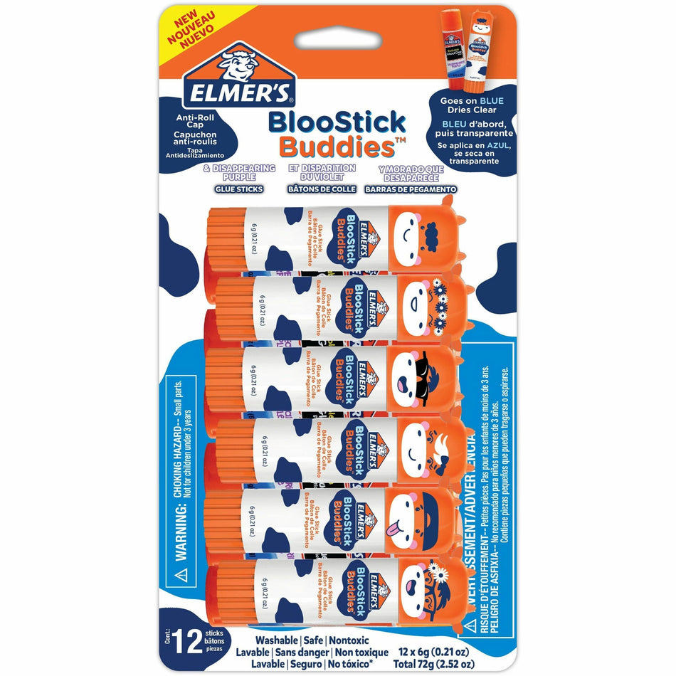 Elmer's BlooStick Buddies and Disappearing Purple Glue Sticks Combo Pack - 0.21 oz - Blue - 12 / Pack
